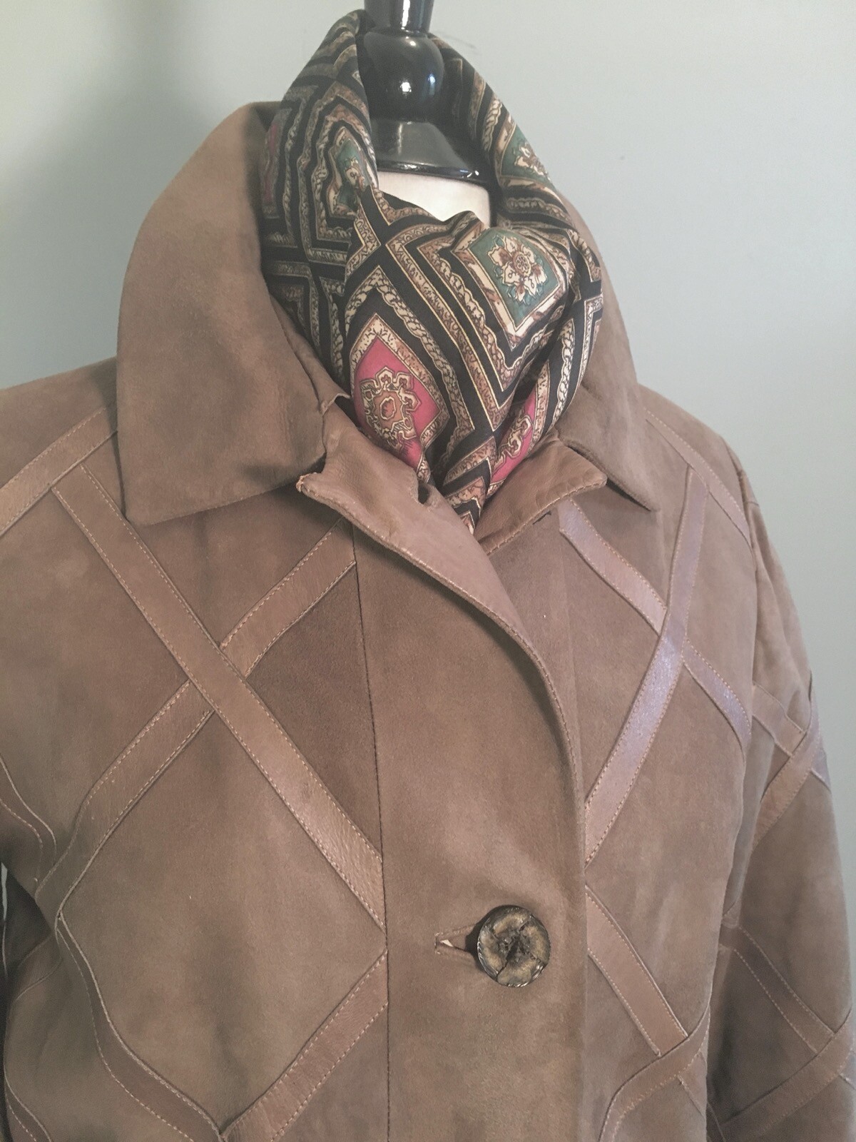 VTG Ledaspain by Gropper Suede Coat Taupe Light Brown Cross Buttery Leather M/S