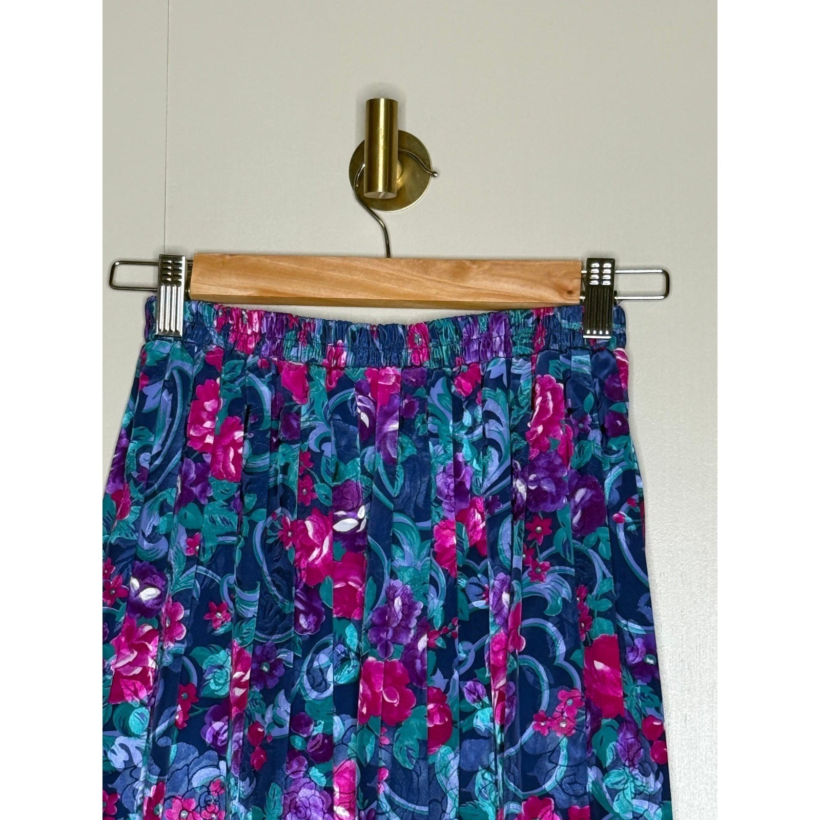 Vintage Floral Pleated Skirt Jewel Tone Rose Print Cottagecore Size 6