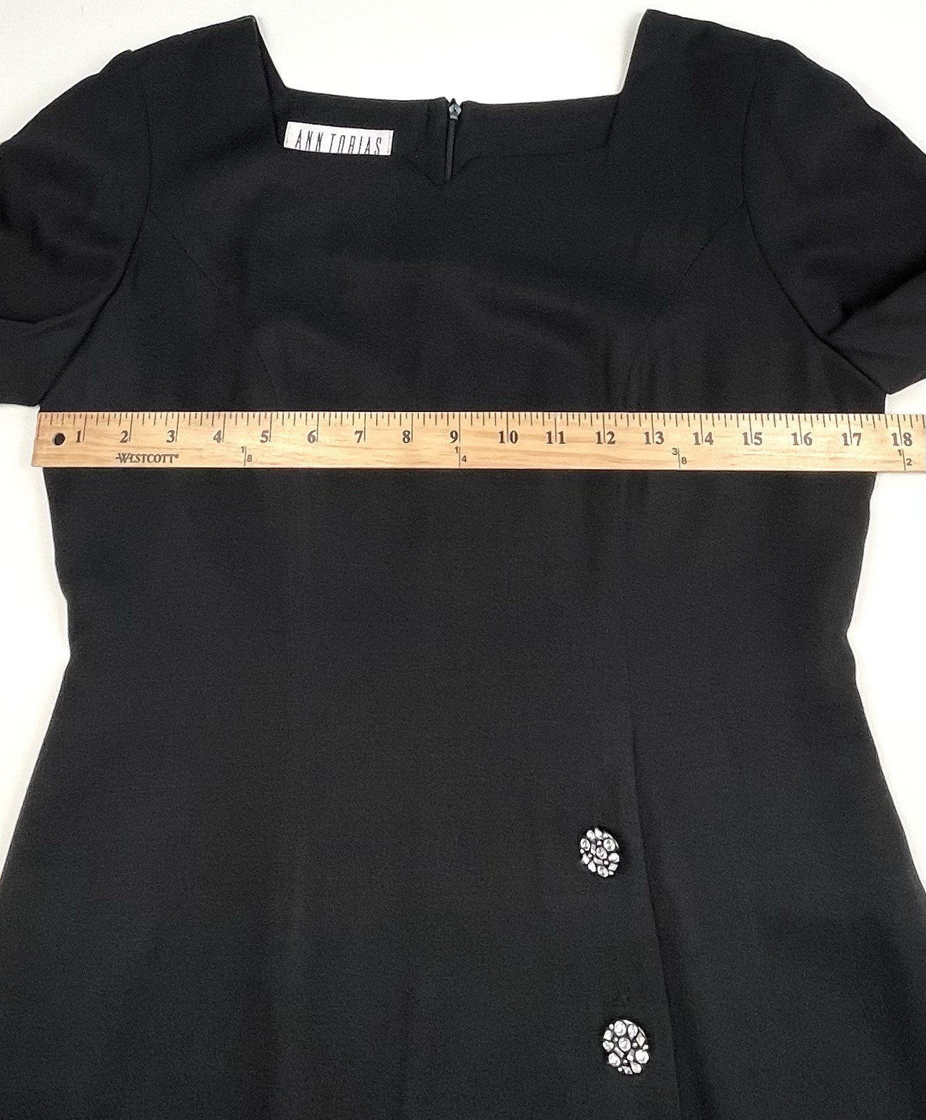 VTG 80s ANN TOBIAS Womens 4 Black Long Sleeve Square Neck COCKTAIL DRESS Buttons