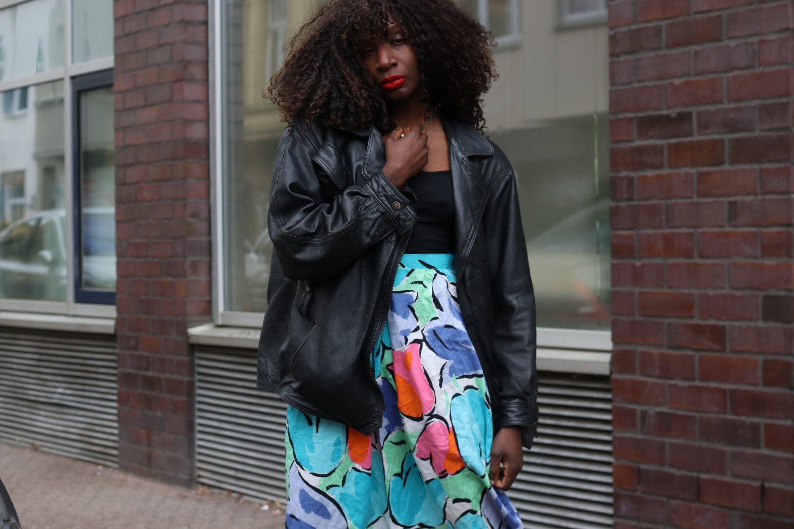 Vintage Midi Skirt Floral High Waist Cotton Multicoloured 70s A Line