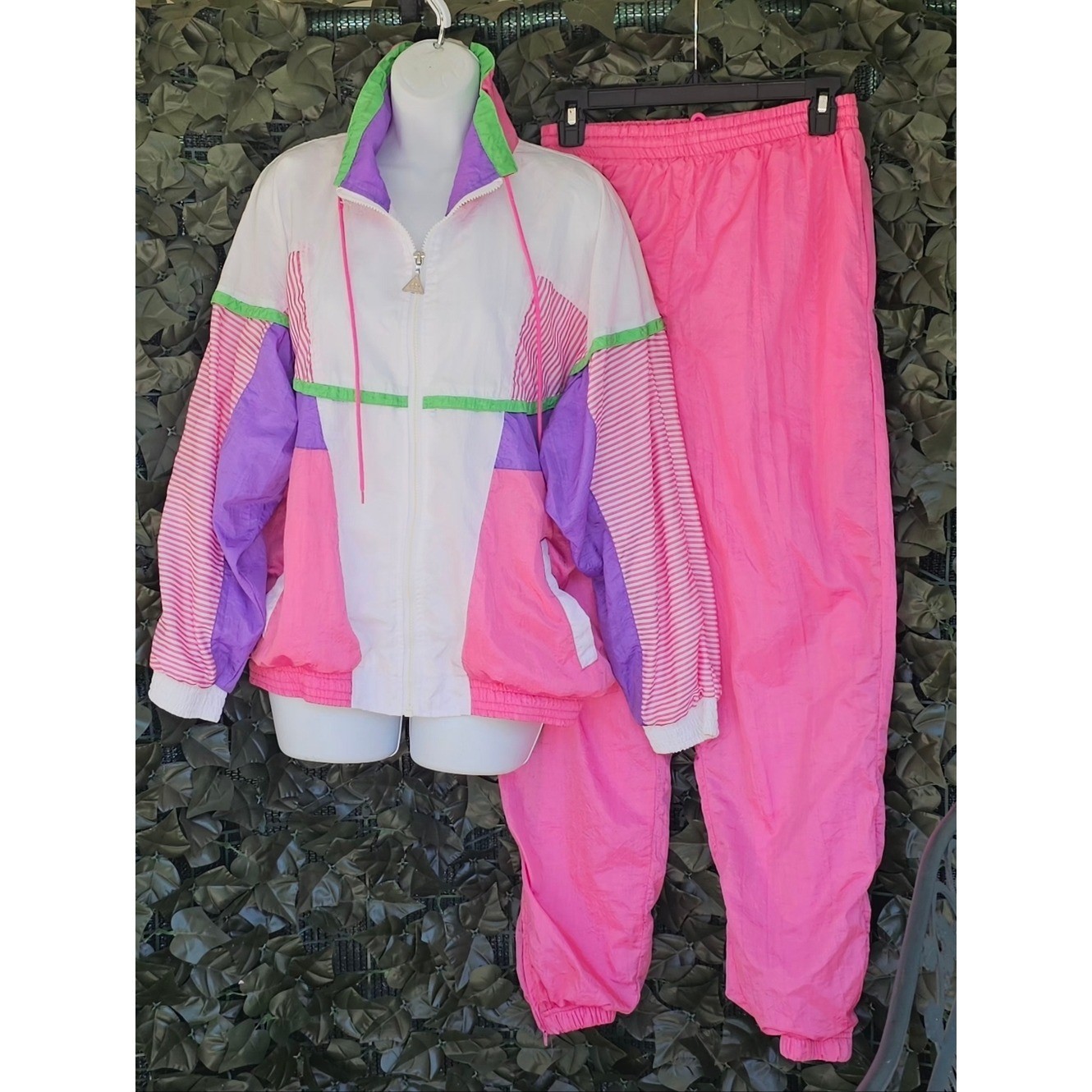 VTG 90s Windbreaker Track Suit Neon Womens Small Casual Isle Nylon