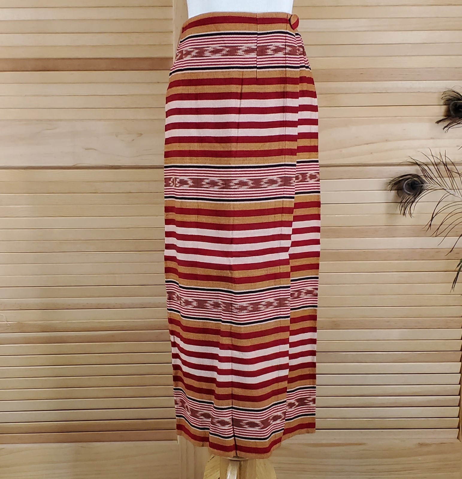 Vintage wrap skirt Scott Taylor Guatemala red stripe Waist 26-30 Hips 38