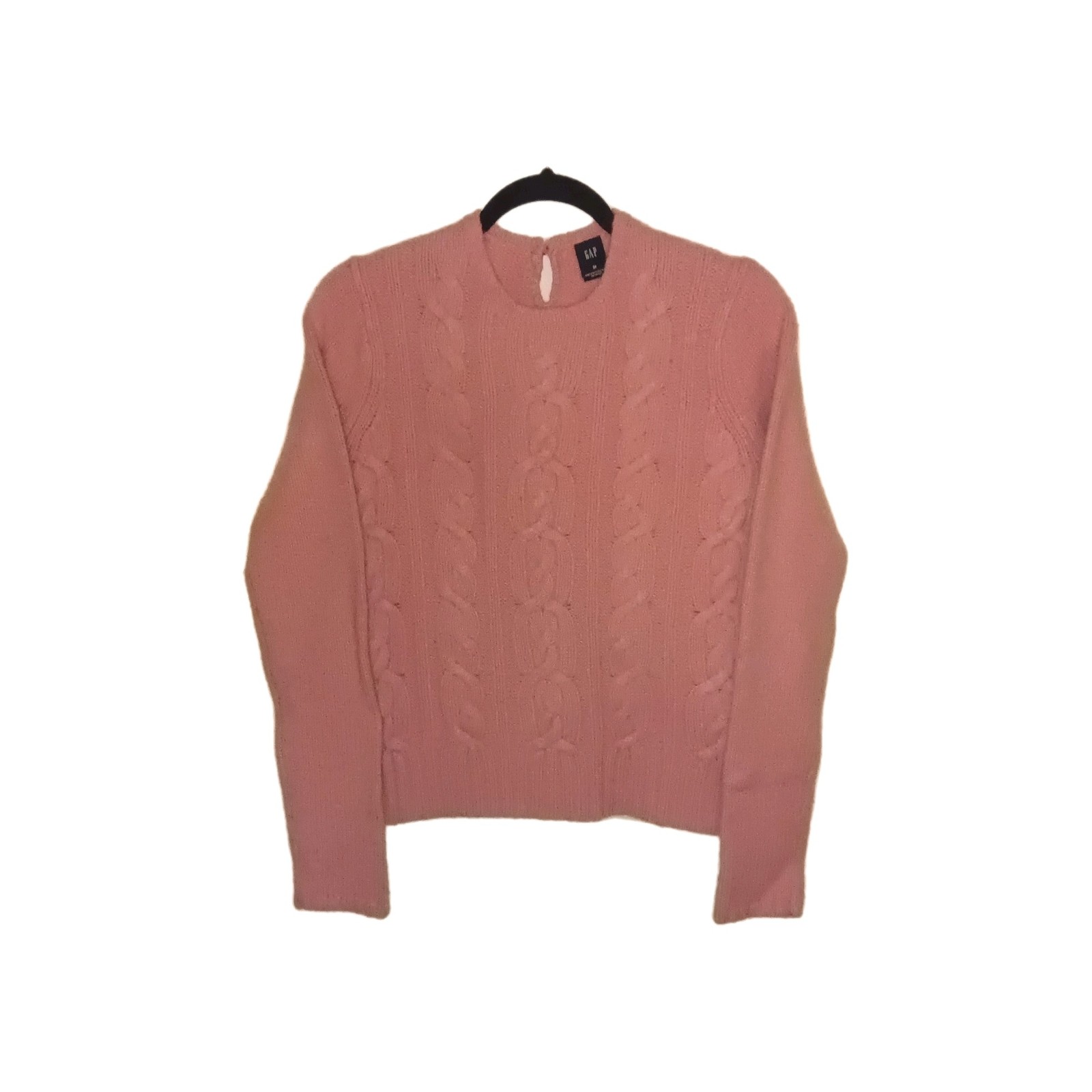 Vintage Gap Womens Pink Angora Rabbit, Wool,Cashmere Blend Cable Sweater Size M