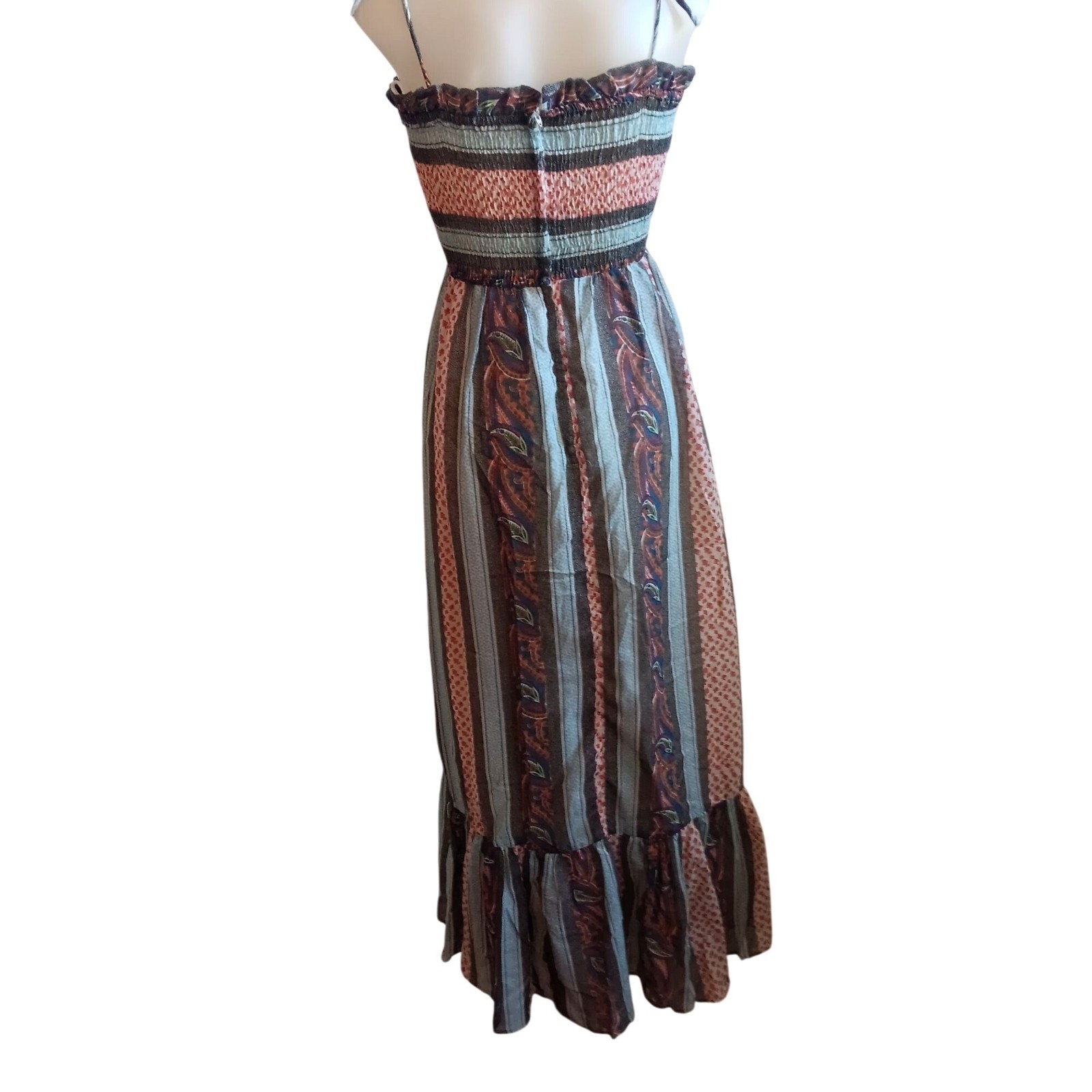 True Vintage Peasant Bohemian Dress sz 9 Maxi Ruffle Trim & Smocked Bodice