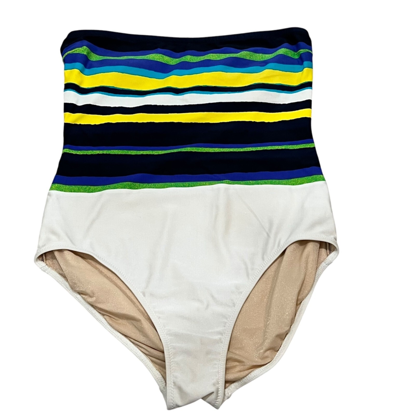 Gottex Vintage Womens Strapless One-Piece Swimsuit Size 14 B Striped Lycra