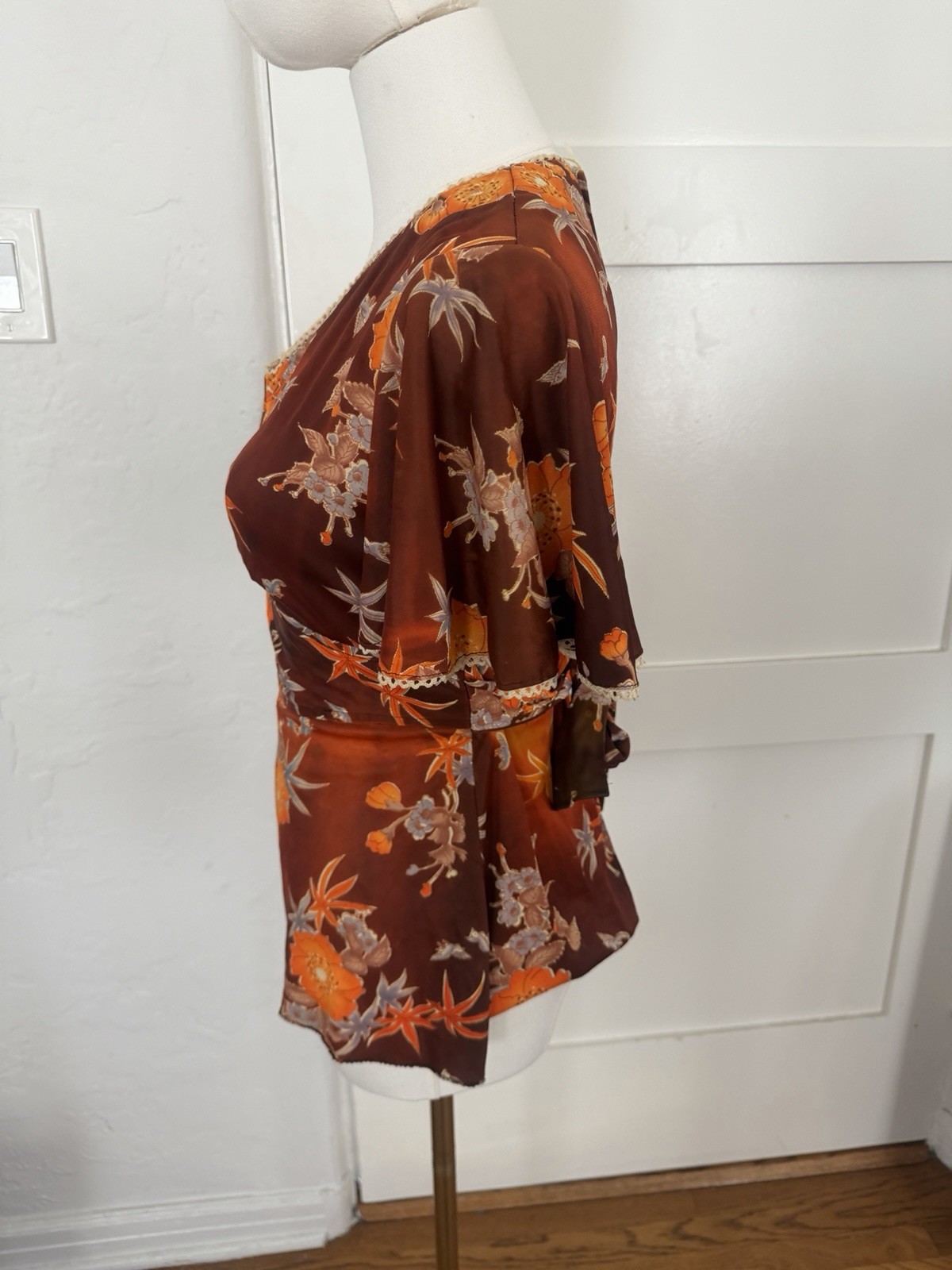 1970s Chocolate Brown Floral Pant Set