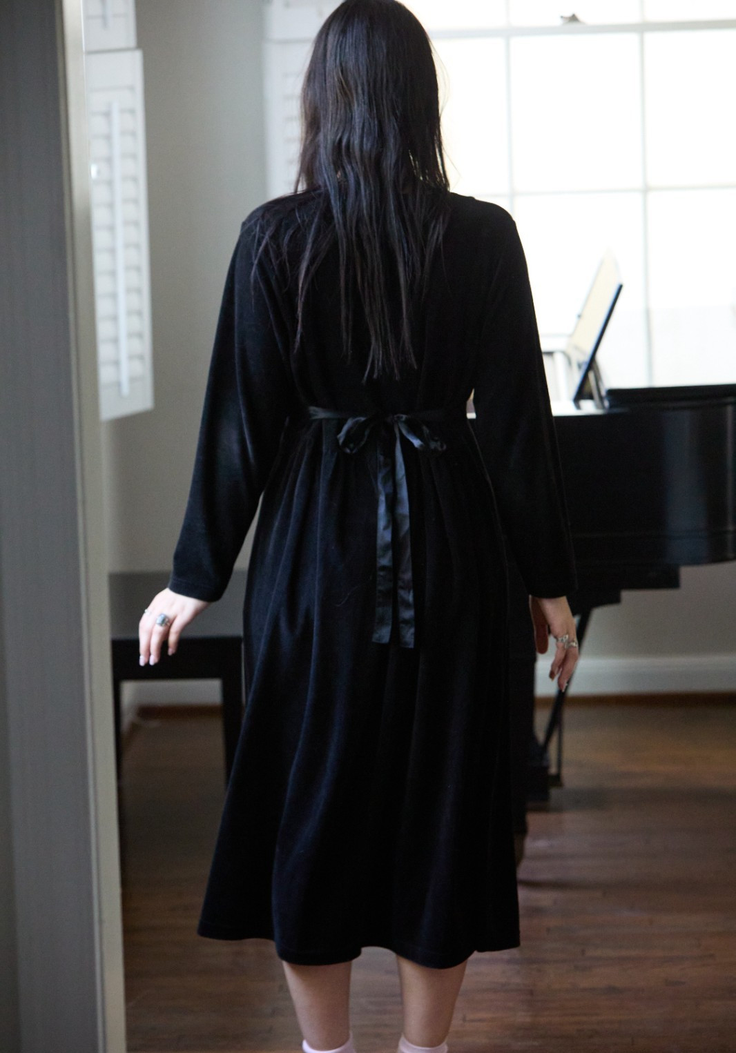 Vintage 90s Fads L Maxi Dress Cotton velour Black belted