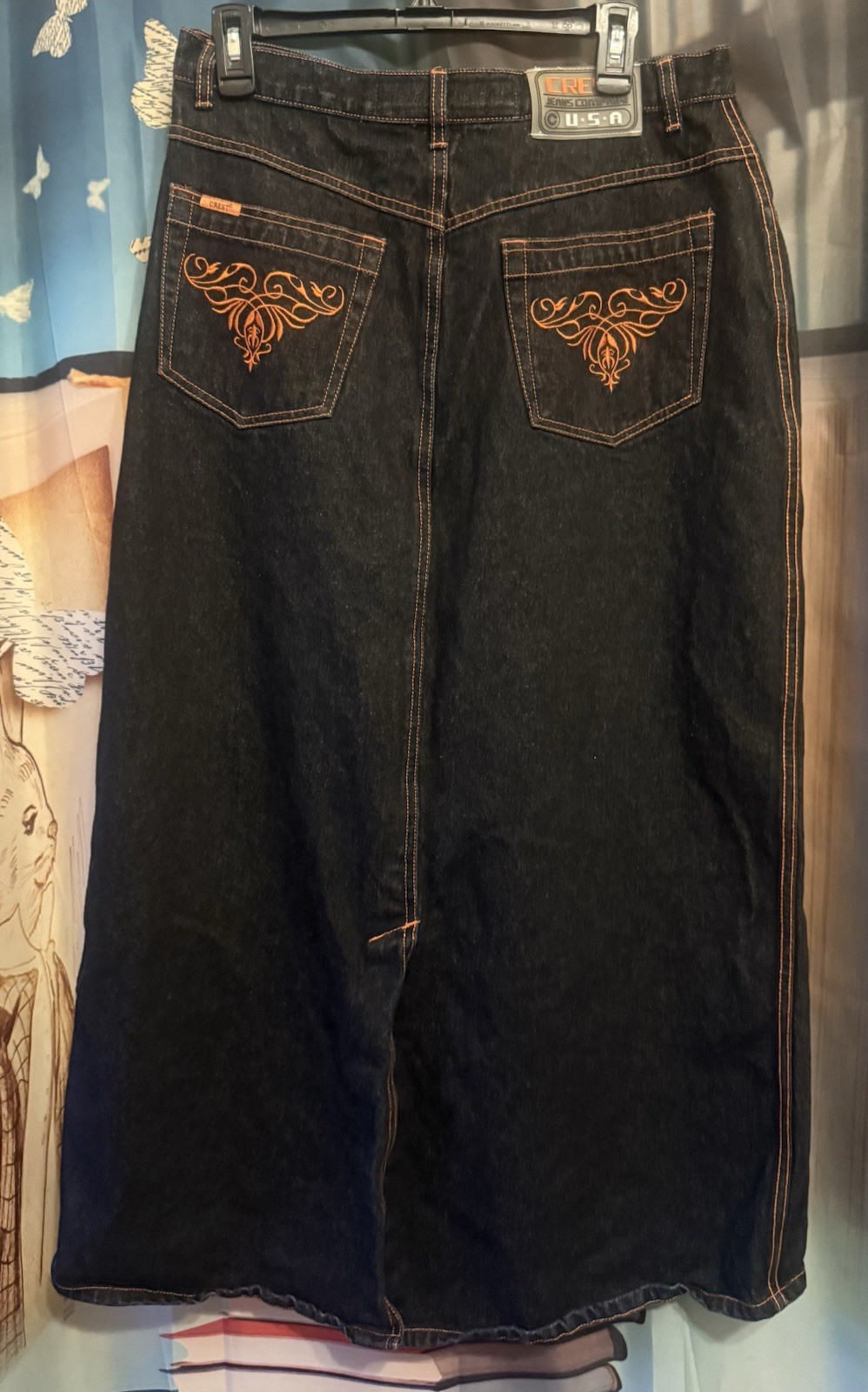 Vintage Y2K Crest Jeans The Collection Dark Blue Denim Long Skirt Sz 13/14