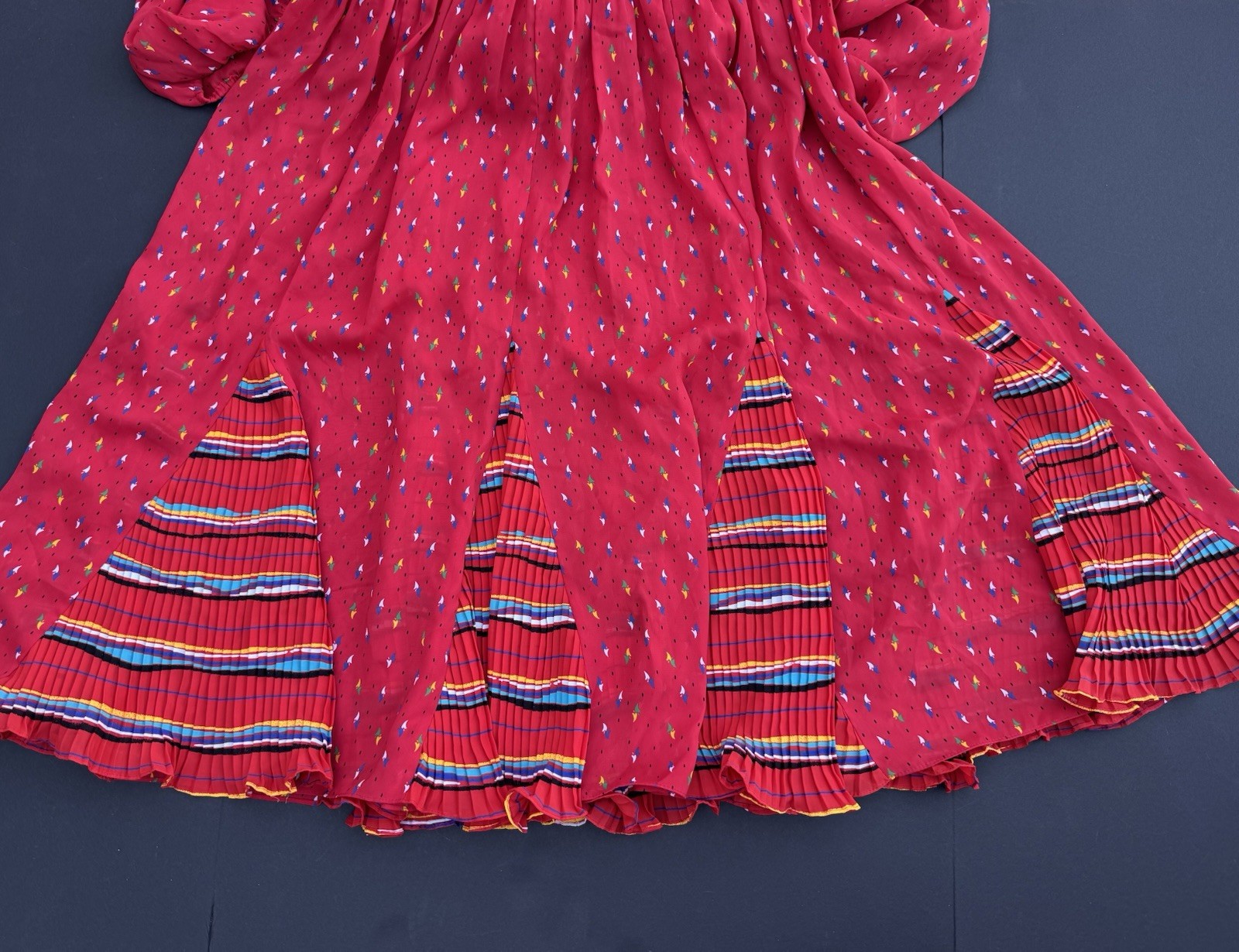 80s Vintage Assorti by Susan Freis Ruffle Midi Bodice Dress Large Colorful
