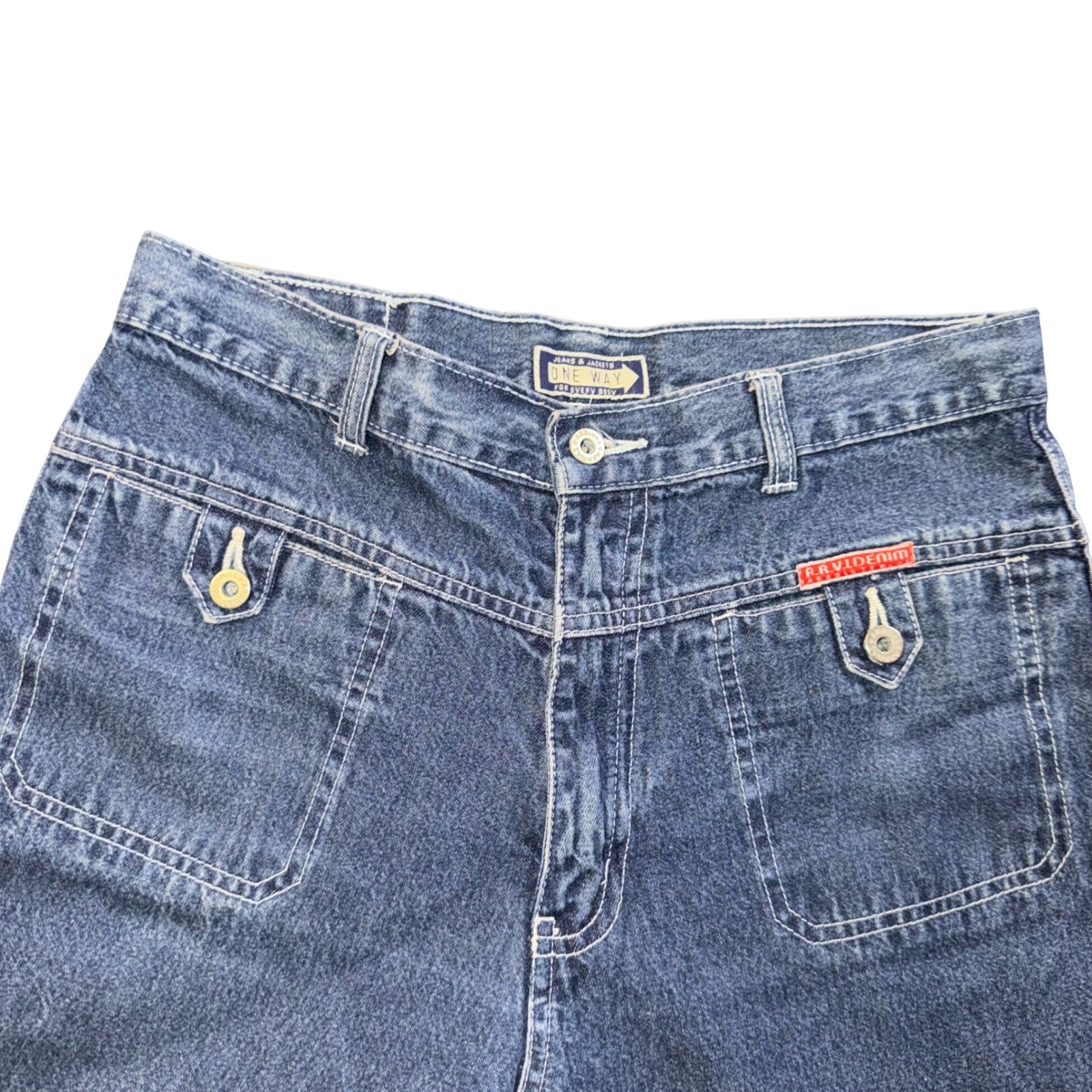 Vintage One Way Arrival Denim Wide Leg Utility Jeans Medium Wash Blue Cotton 176