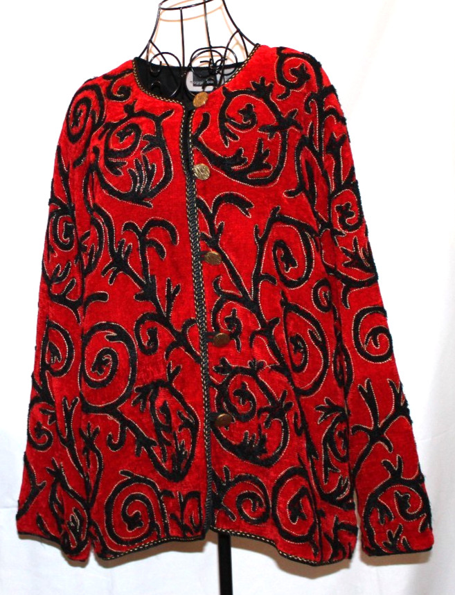 Vintage Maggie Barnes Embroidered Art-to-Wear Jacket Romantic Goth Baroque Style