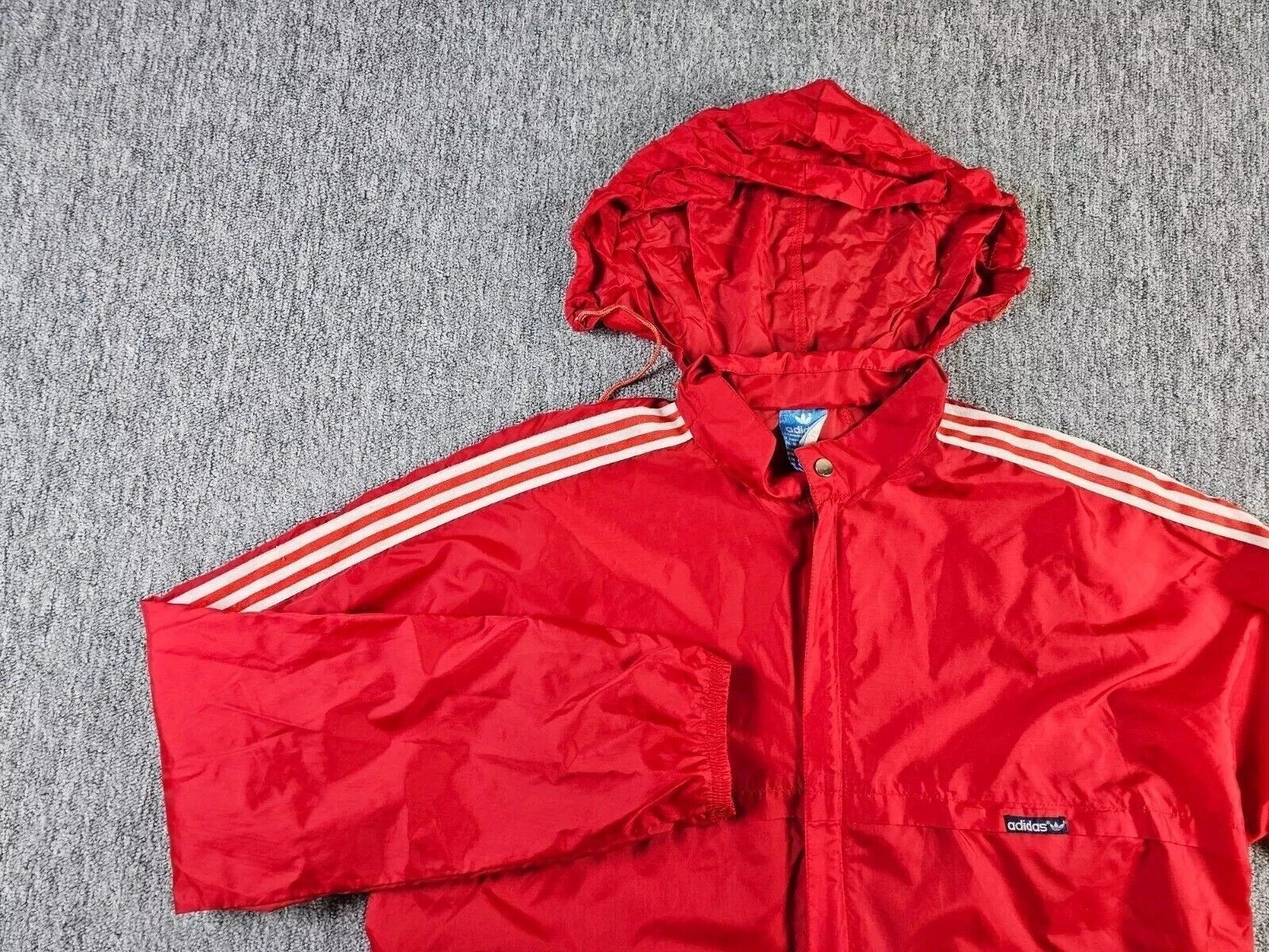 Vintage 80s Adidas Windbreaker Jacket Men’s L Red Nylon Trefoil Logo Retro Zip