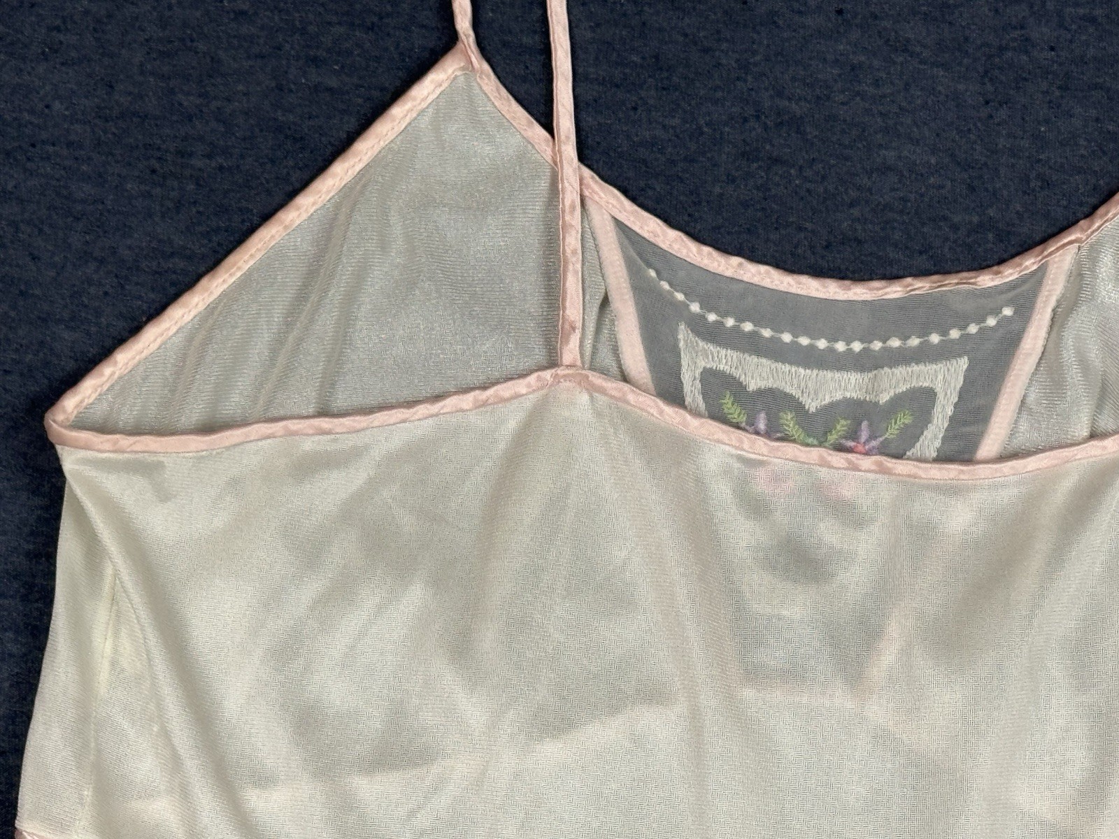 VTG 70s 80s Sears Lace Trim Flower Embroidery Silky Shear Long Nightgown L 16/18