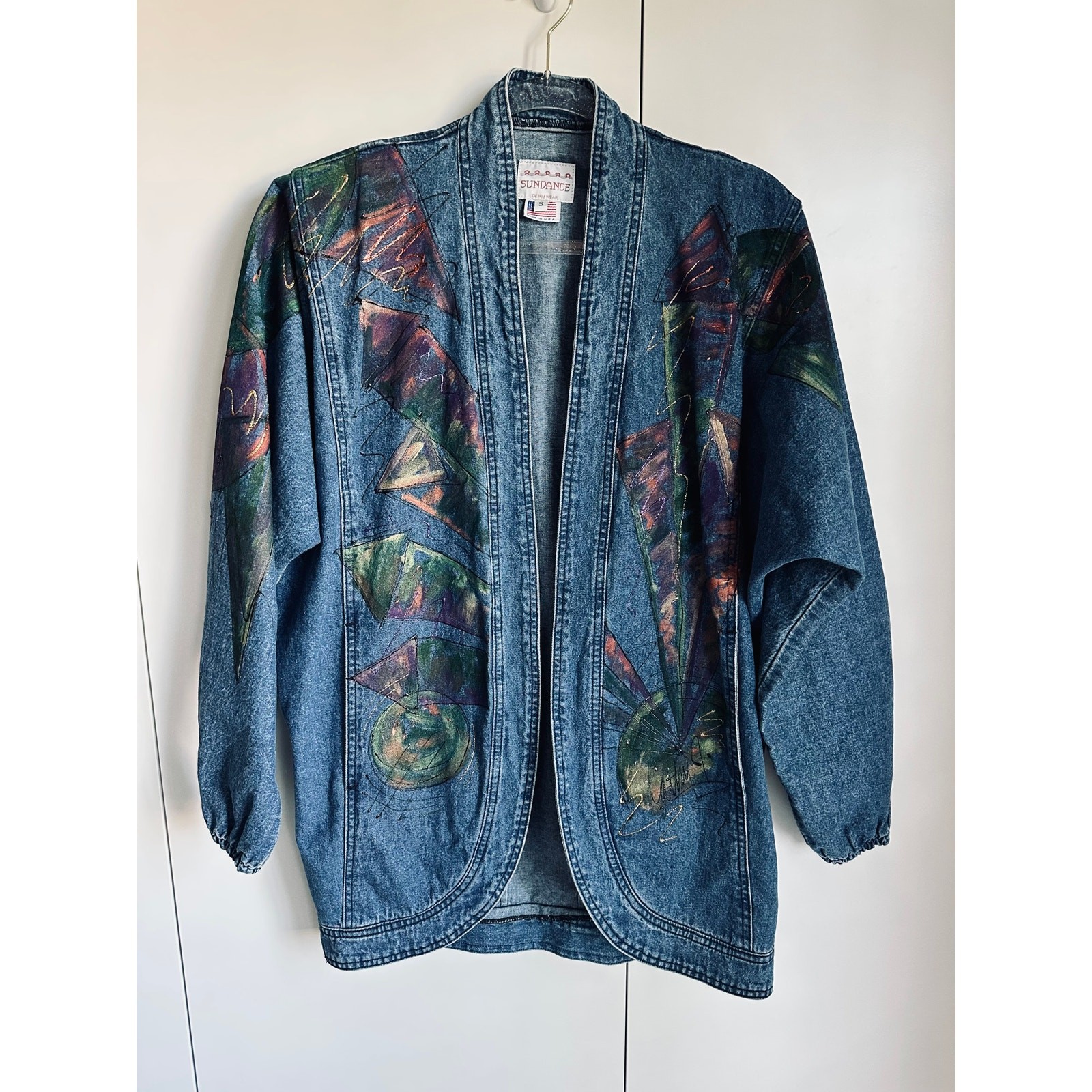 Vintage 80s Denim Jacket Size small Made USA Handpainted Retro Era Unique