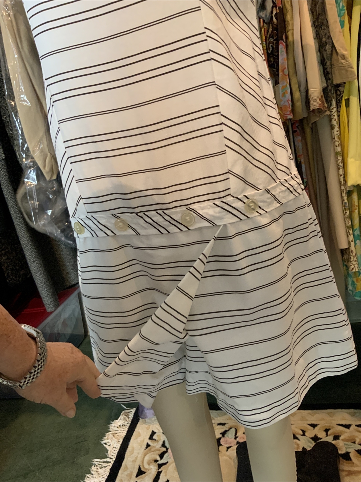 1960s White & Black Striped Culotte Dress Cotton Size 8 Bust 35 Sleeveless Mint