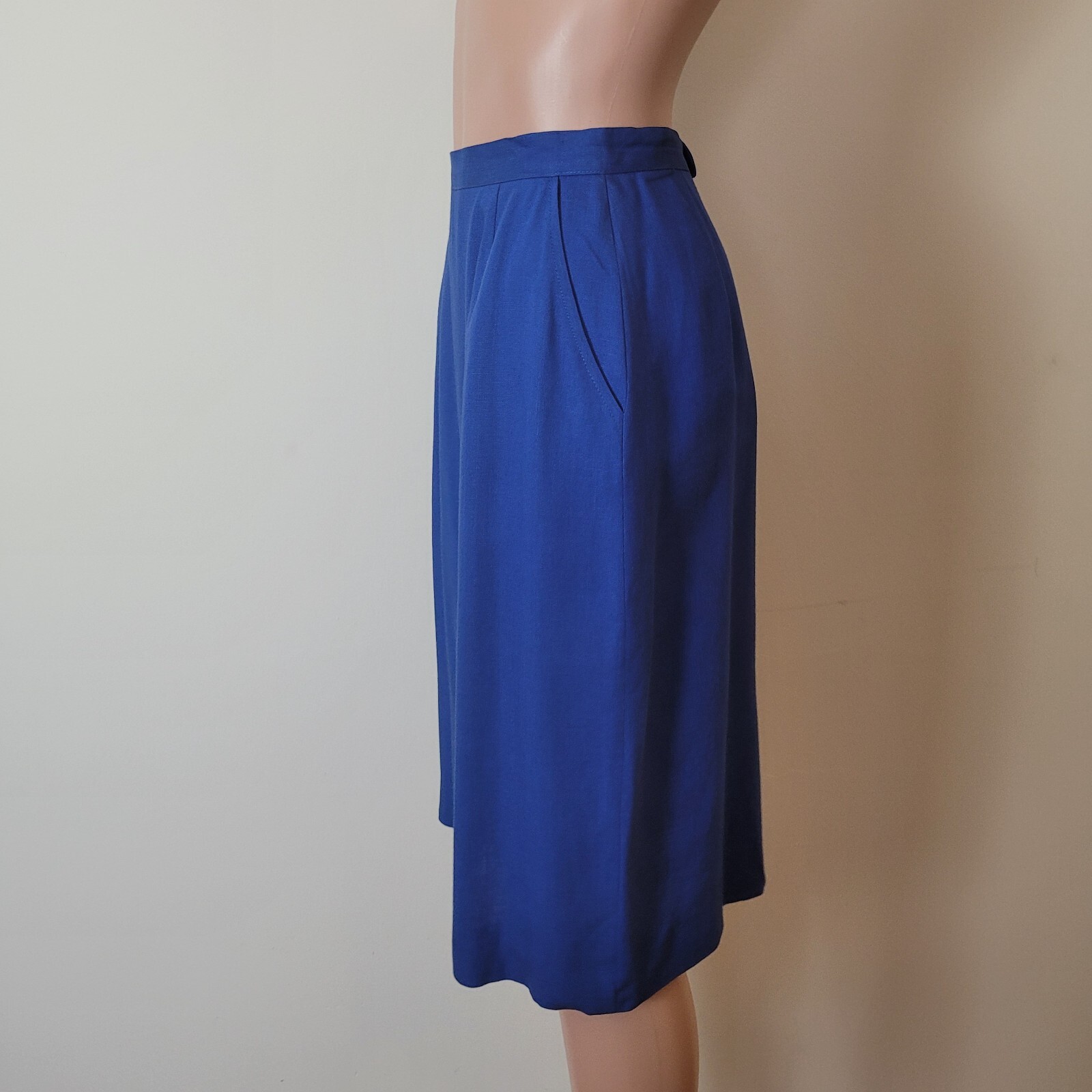 Vintage pencil Skirt Women’s XS 24″ bright blue 60s office Pinup academia cotton