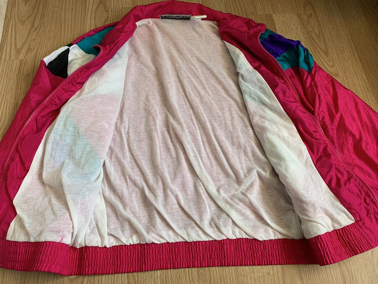 Vintage Longstreet Windbreaker Jacket Size Petite Large Colorblock Pink Teal