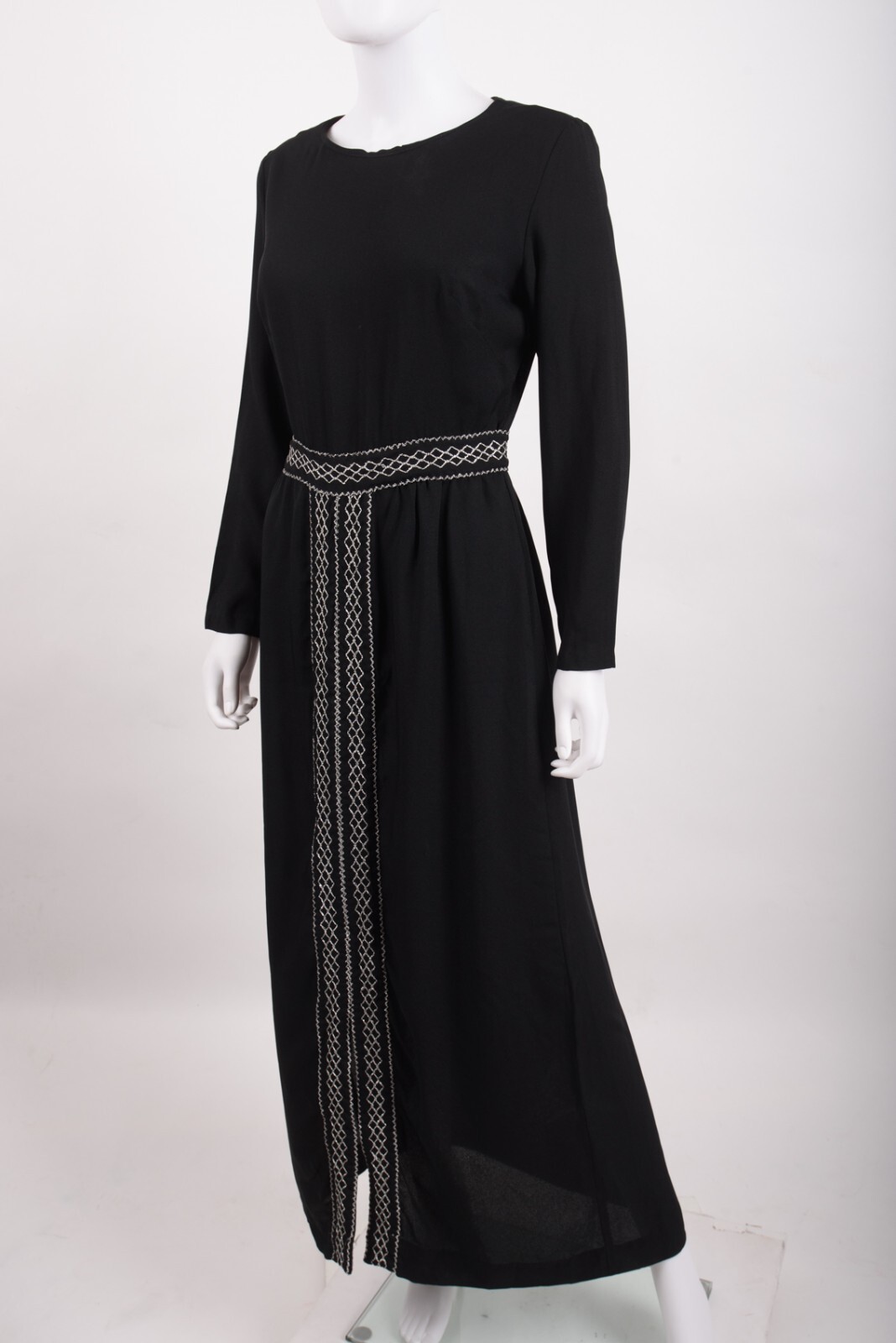 Vintage 70s Montgomery Ward Womens Hostess Gown Dress Black Metallic Silver M