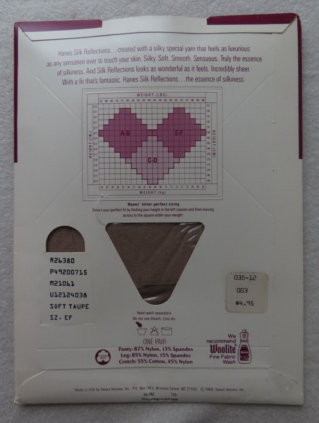 Hanes Silk Reflections Taupe Sheer Sandalfoot Pantyhose Vintage 1989 NOS EF