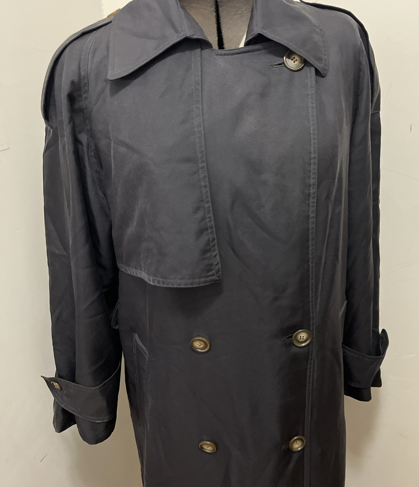 Vintage Count Romi Black 100% Silk Trench Coat Fall Size 4