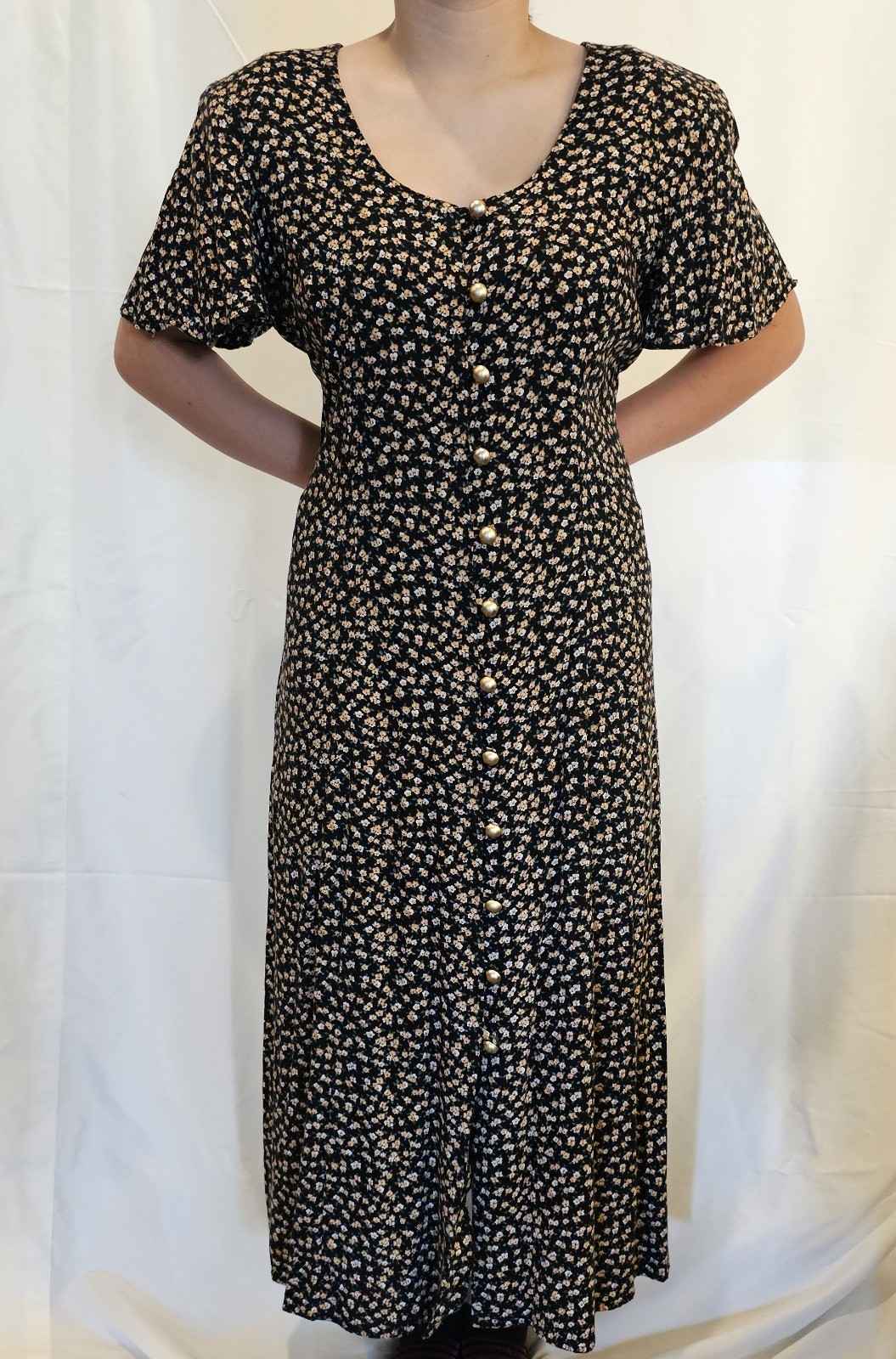 VTG Caroline Wells 90s Maxi Dress Floral Pattern CORSET Size 14 COTTAGE PRAIRIE