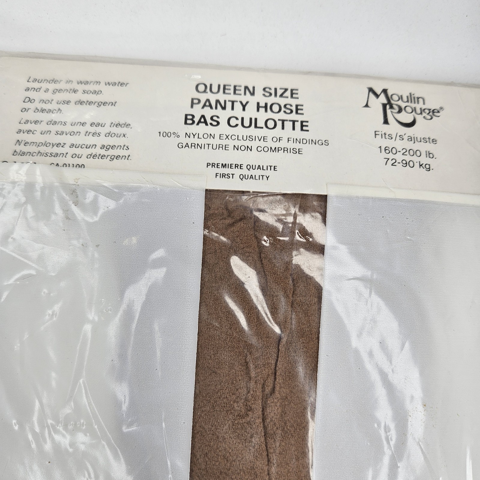 Vintage 80s Queen Size Moulin Rouge Pantyhose New Linen Double Mesh 160-200 Lbs