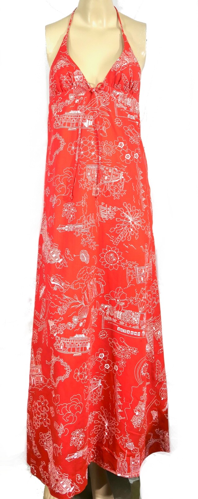 Vtg Marshall Field Company Young Chicago Sportwear Hawaiian Maxi Dress 26″ bust