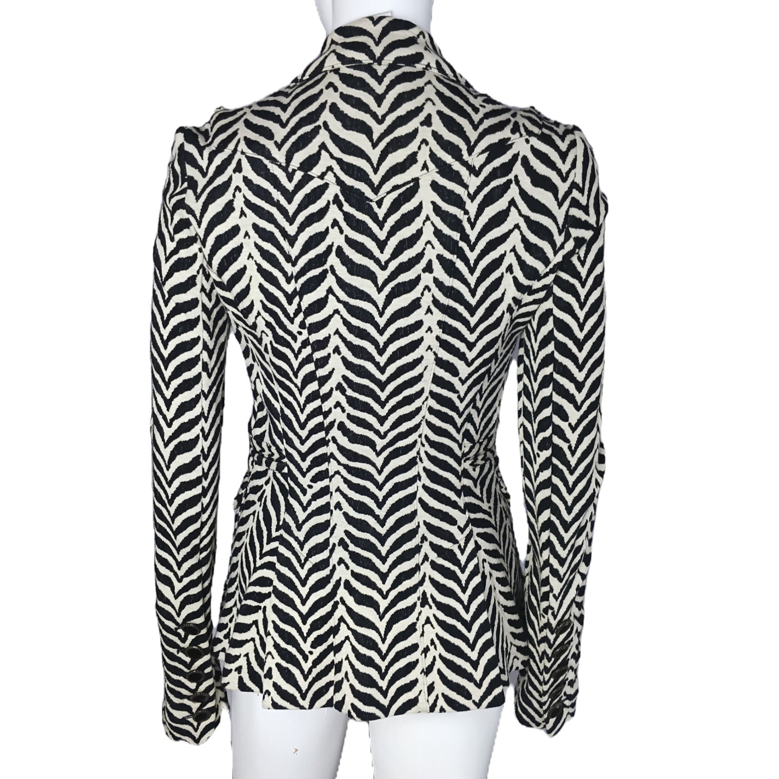 VTG DIANEvonFURSTENBERG ROCKAJILLY Black Brown Cream Zebra/Chevron Blazer W Sz 2