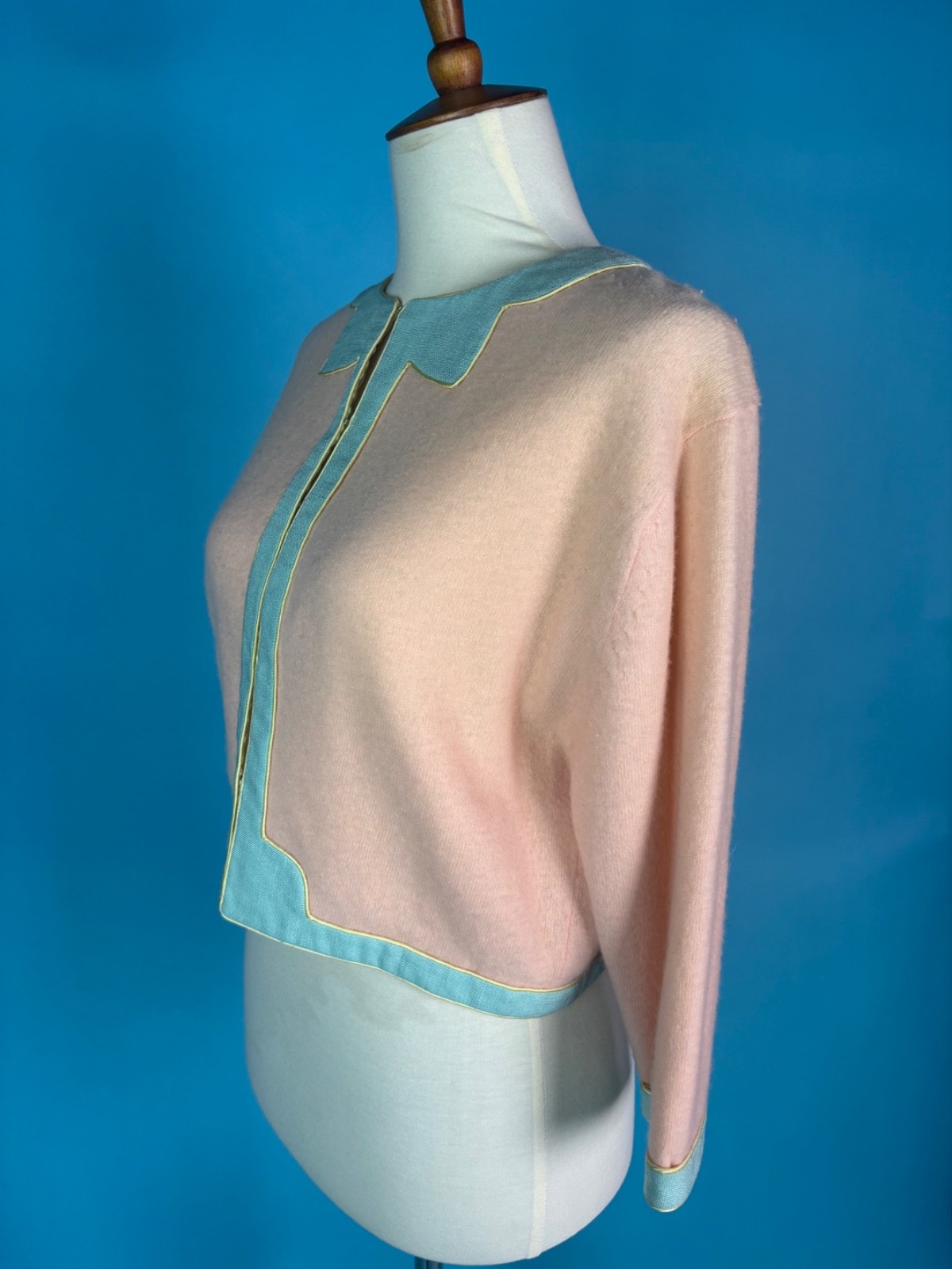 Vintage 1960s Royal Lynne Cardigan Sweater Pink and Green Size M