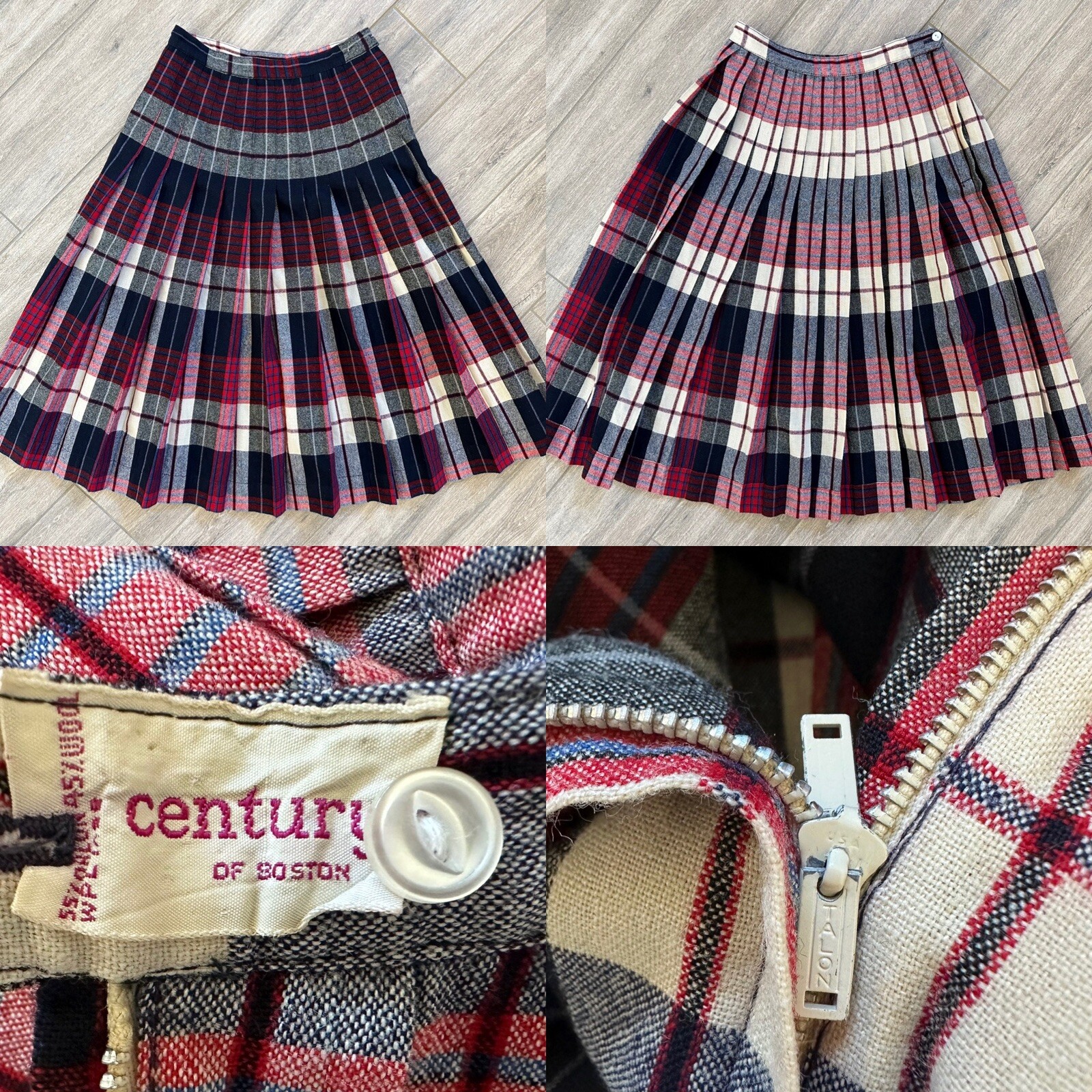VTG 70S CENTURY OF BOSTON REVERSIBLE PLEATED PLAID SKIRT PREPPY FITS XS/0 24″W