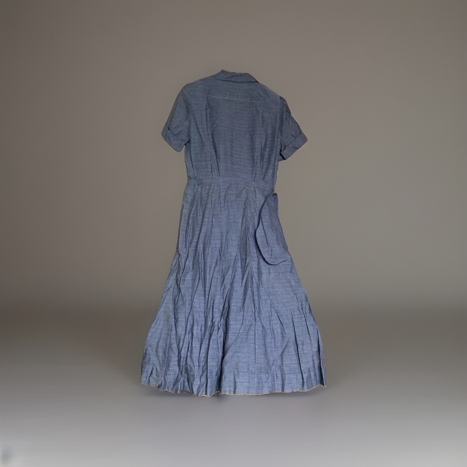 Vtg 1940s Nelly Don Blue Day Dress Button Front Belted Shoulder Pads Sz M NOS