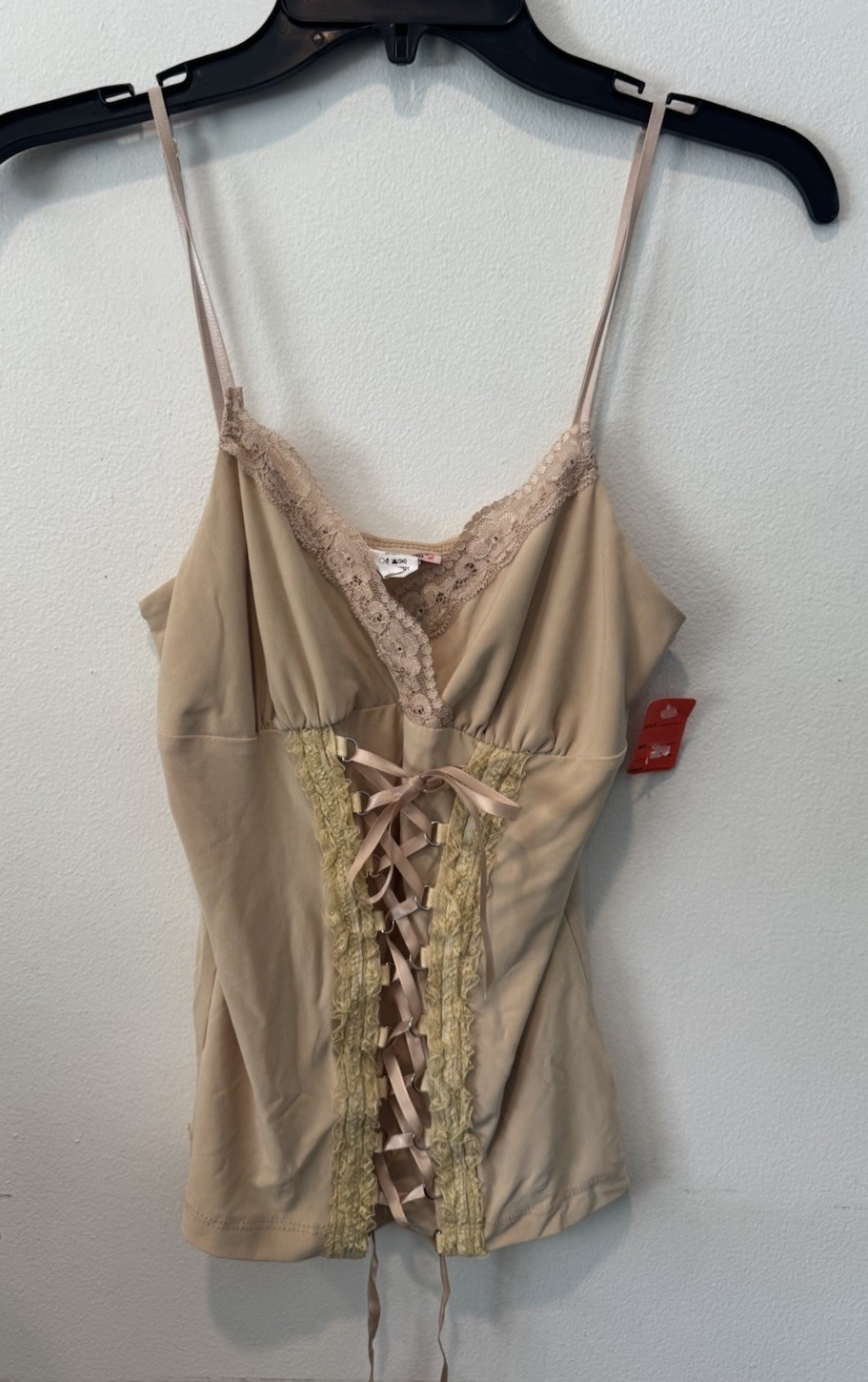 Vintage Y2K Nude Lace-Up Corset Cami Top Fairy Grunge Boho Festival M