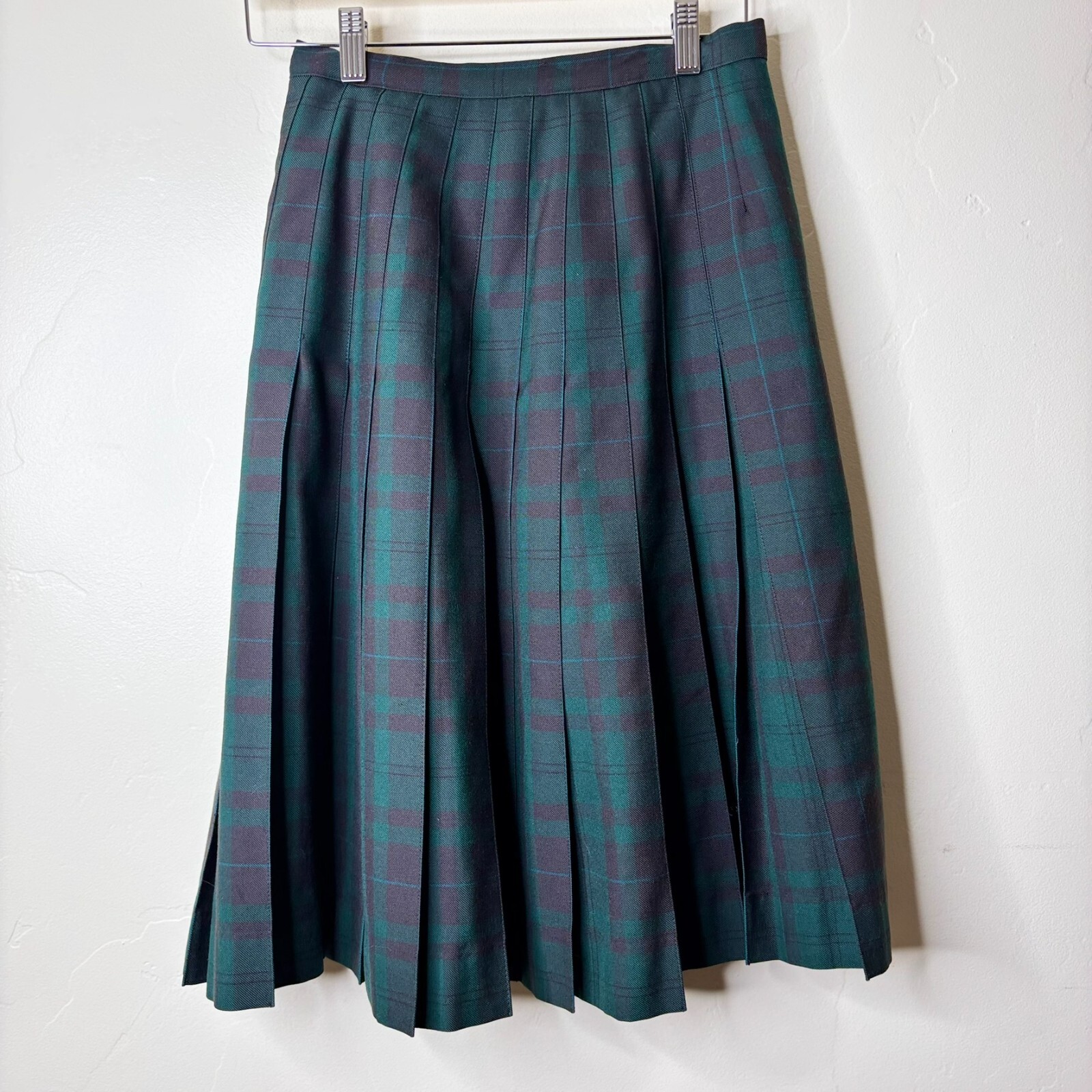 Vintage Hudson’s Bay Lancaster Skirt Sz 25 Black Watch Wool Pleated Wrap Midi