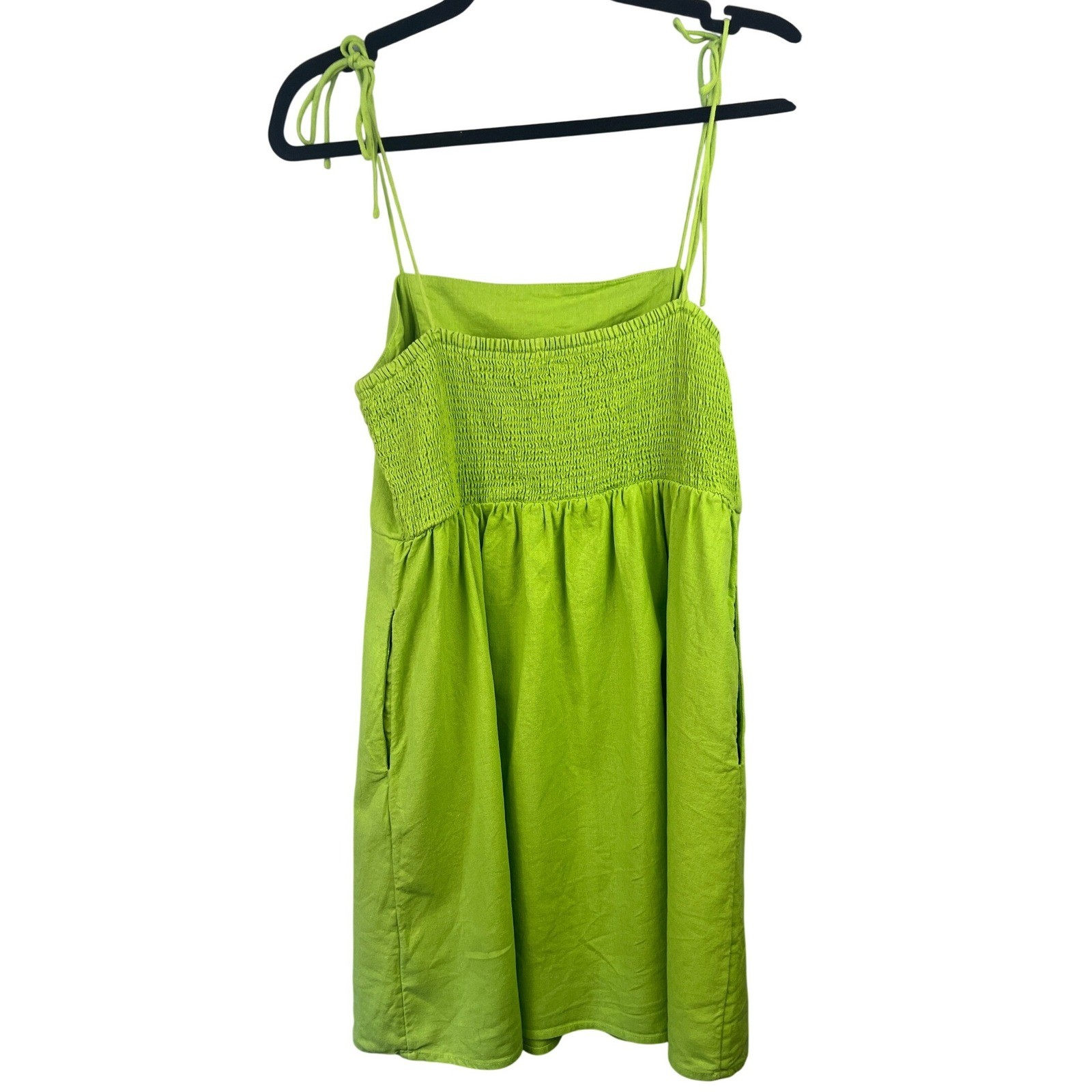 Old Navy Linen Blend Fit & Flare Lime Green Tie Shoulder Mini Cami Dress SZ M