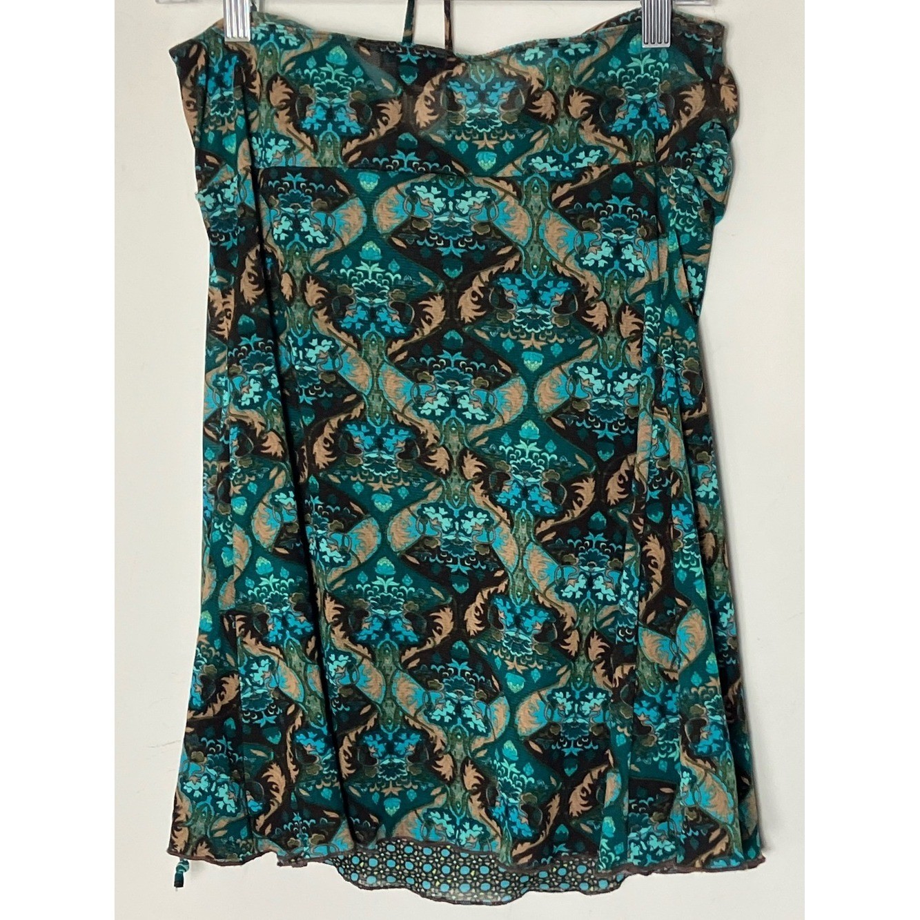 Vintage Y2K eyeshadow Turquoise Paisley mesh halter Top Large