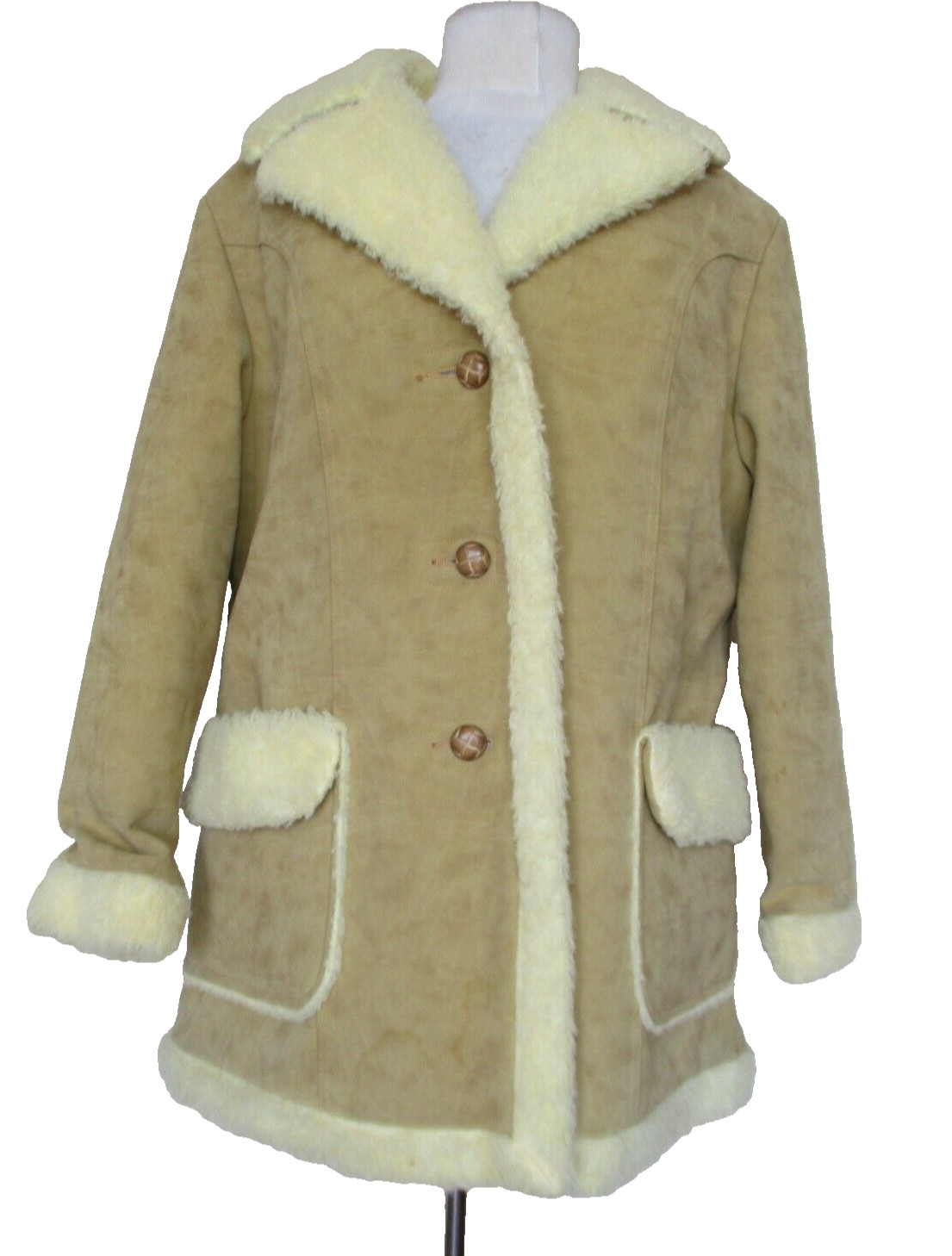 Vintage 70s Sherpa Coat Jacket M/L Women Tan Faux Suede Faux Sheepskin