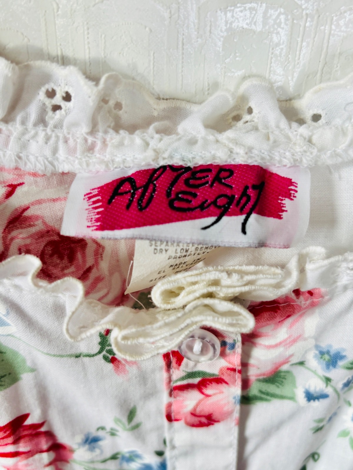 NOS VTG FRENCH COUNTRY COTTAGECORE PINK&WHITE ROMANTIC ROSE COTTON NIGHTGOWN*S/M