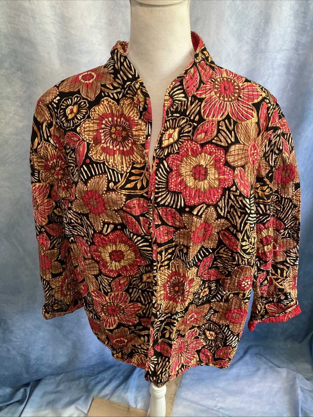 Vtg 90s Y2K Alfred Dunner Quilted Jacket Boho Floral Lightweight Plus 18W Pink
