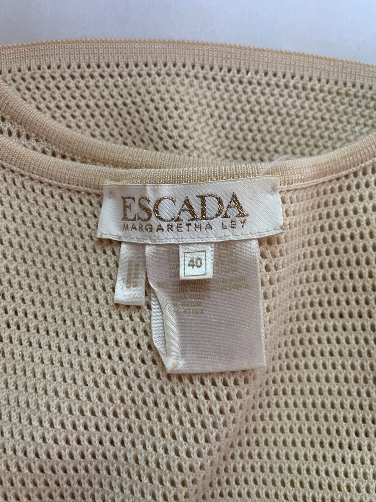 Vintage Escada Margaretha Ley Size 40 Cream Open Knit Tank Monogram