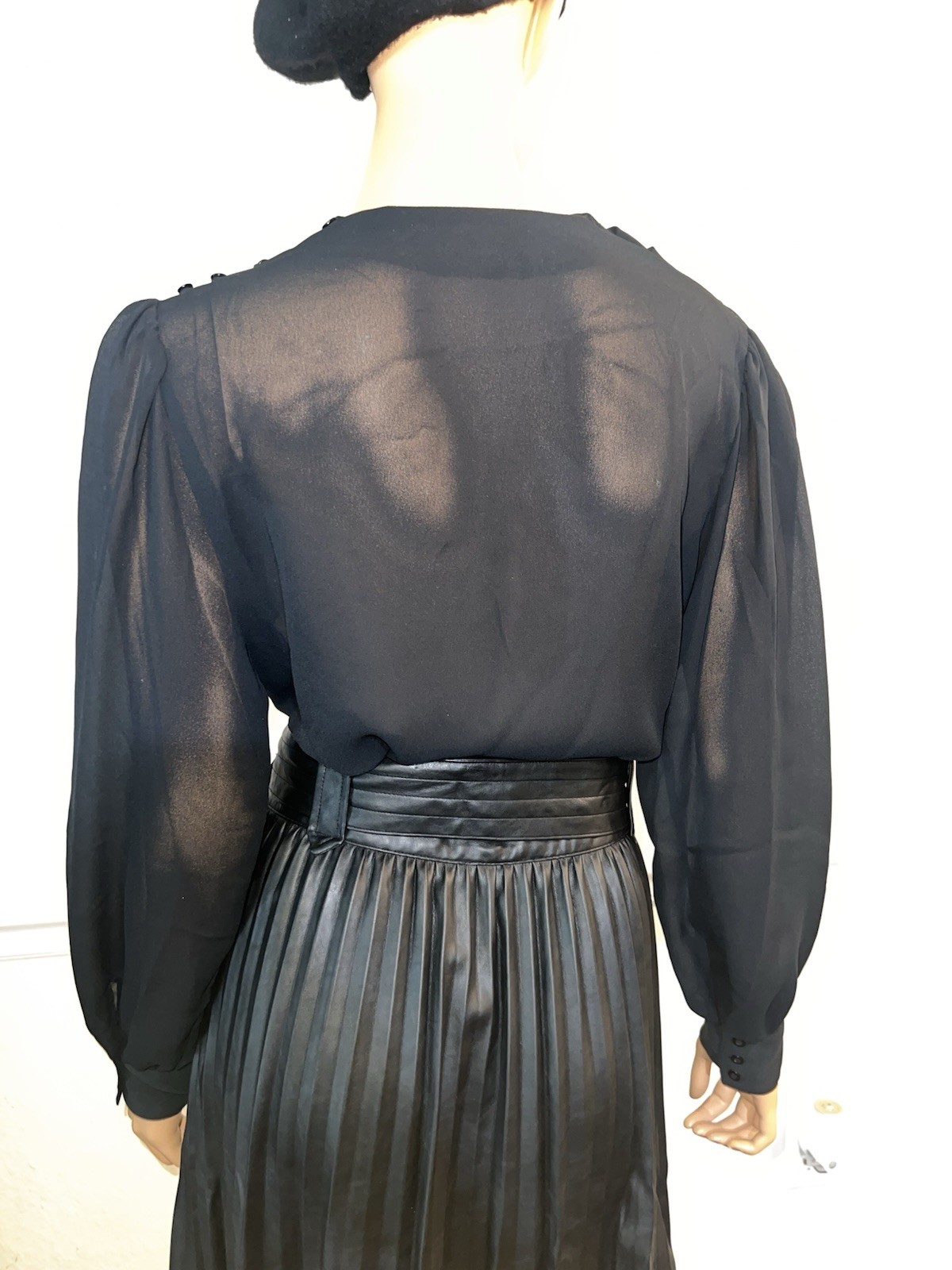 Vintage Sheer Black Blouse w/ High Button Neck Goth Lolita Small US 6 EU 36