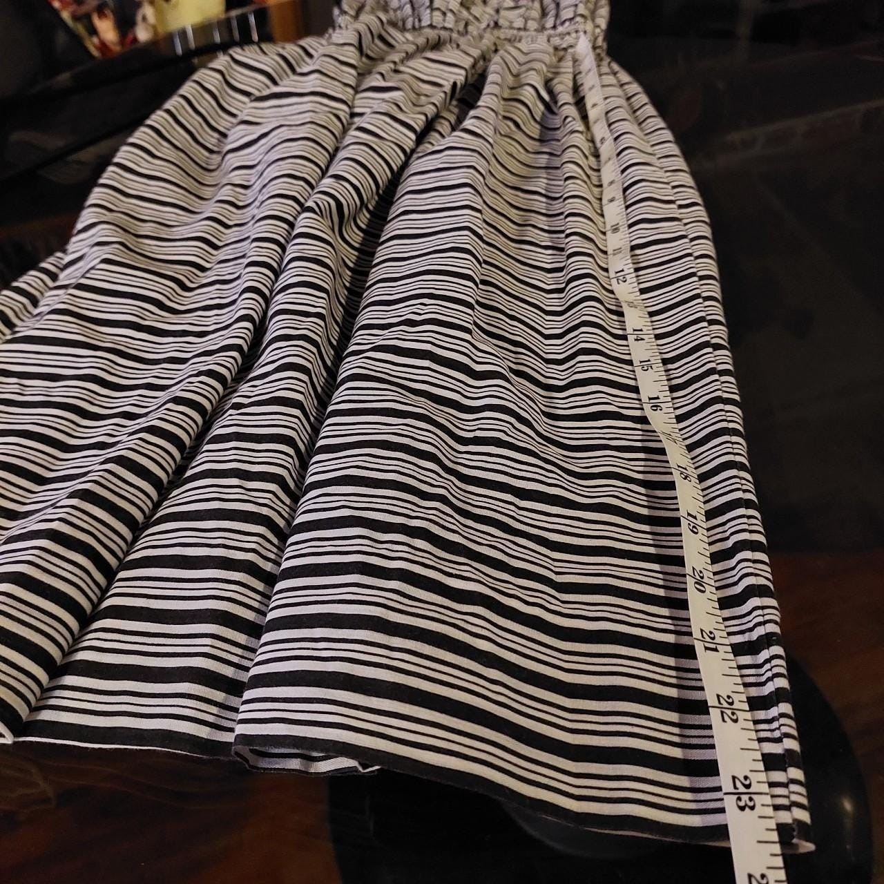 Vintage homemade black and white striped dress with elastic stretchy top.