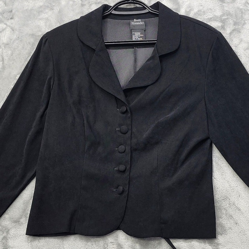 Vintage Brett Alixander Jacket Womens 12 Black Stretch Sueded Polyester Lined