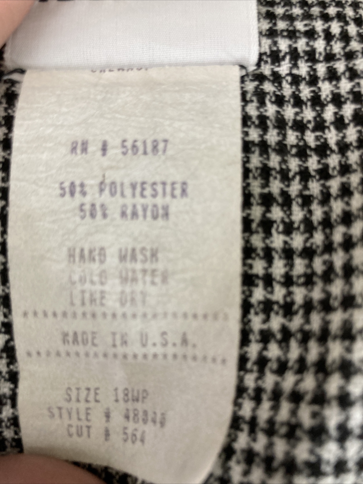 Vintage More Promises Houndstooth Skirt & Blouse Set Size 18WP Black White