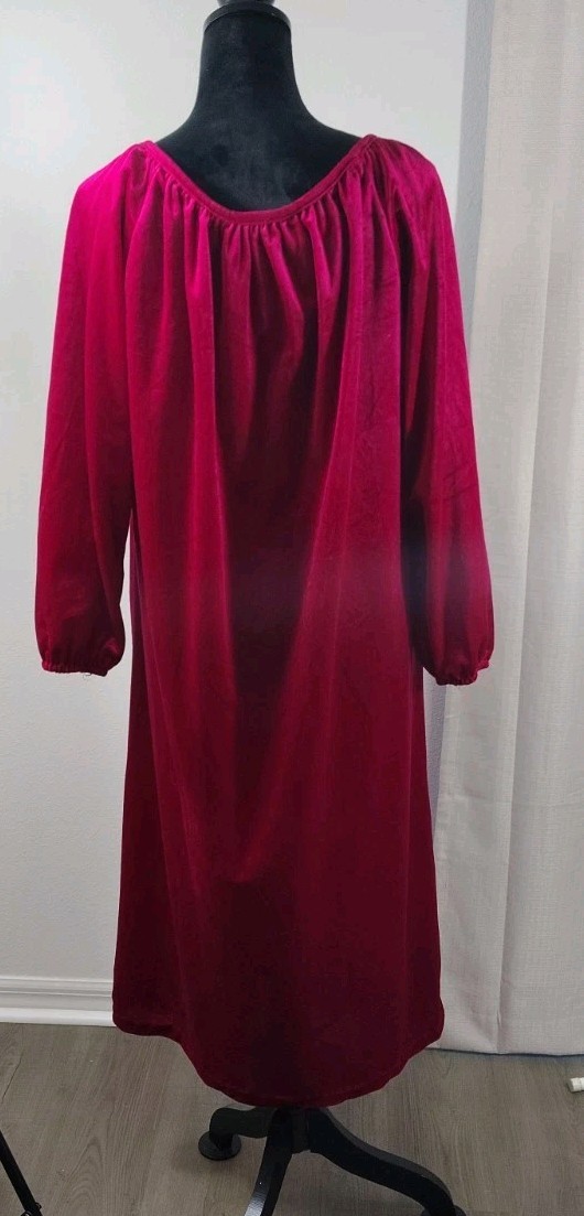 VTG 70s Gloria Moret Holly Velvet Lounger Dress Kaftan Pocket Burgundy Maxi L