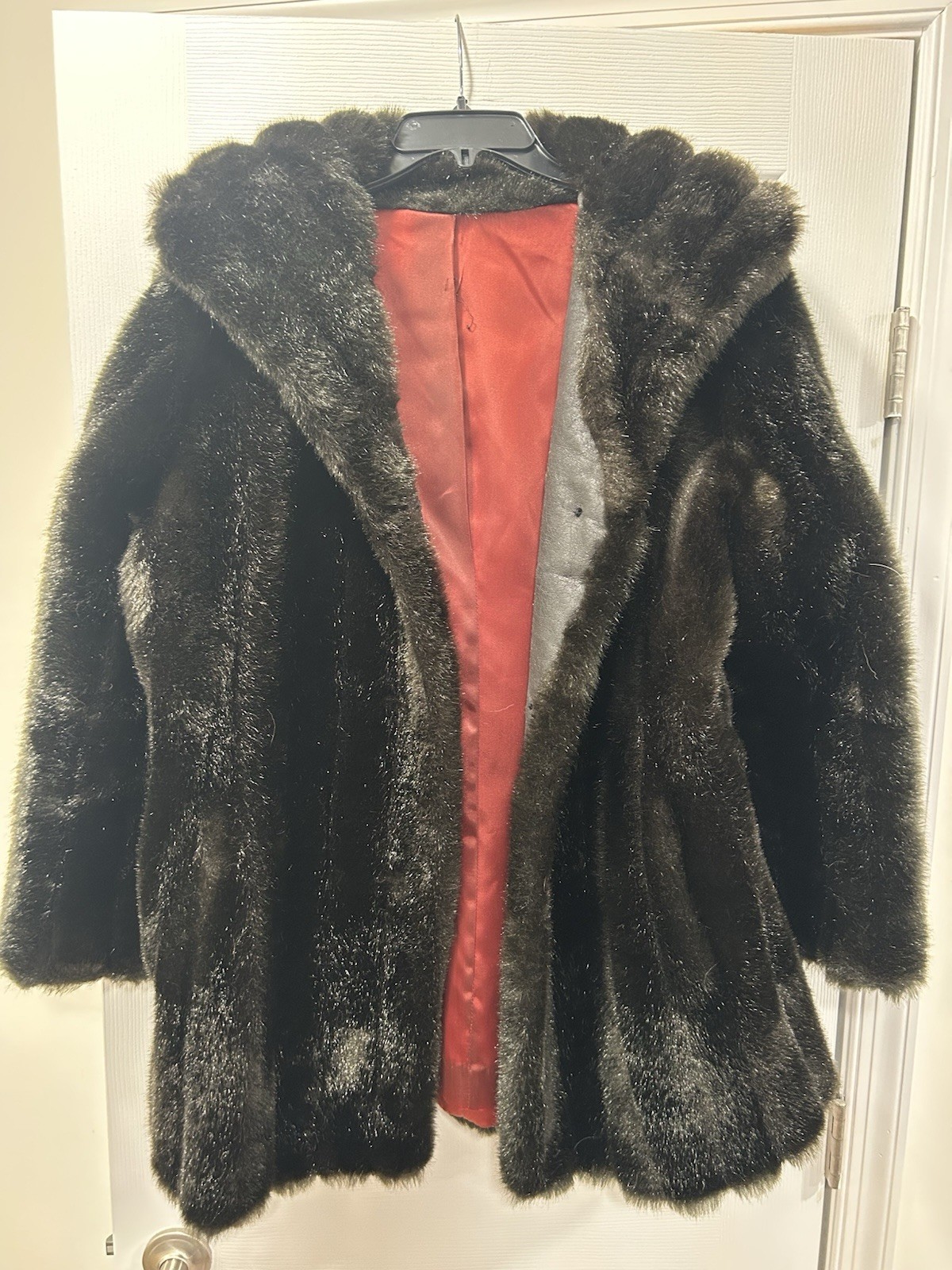 Martinique Brown Fur Coat with Red Lining, Vintage Women’s Regular Size