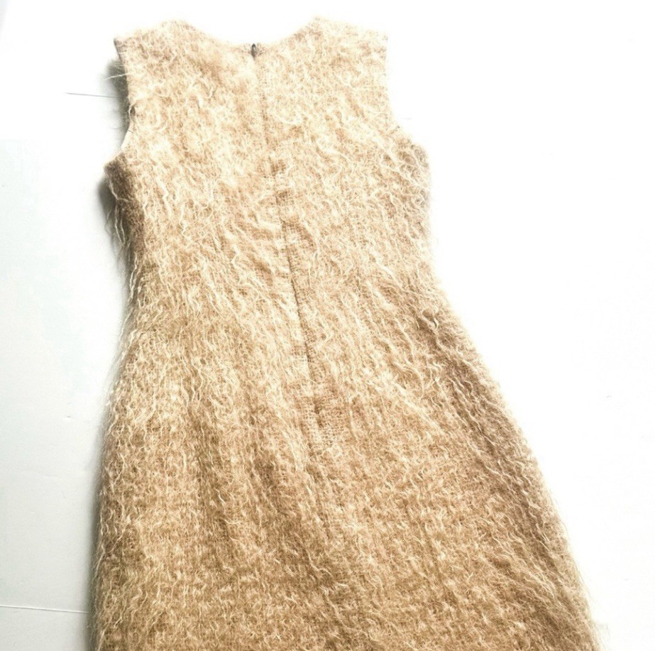 Plein Sud Rare Vintage Fuzzy Mohair/Wool Cream Sheath Dress F 36 US 4 Lined