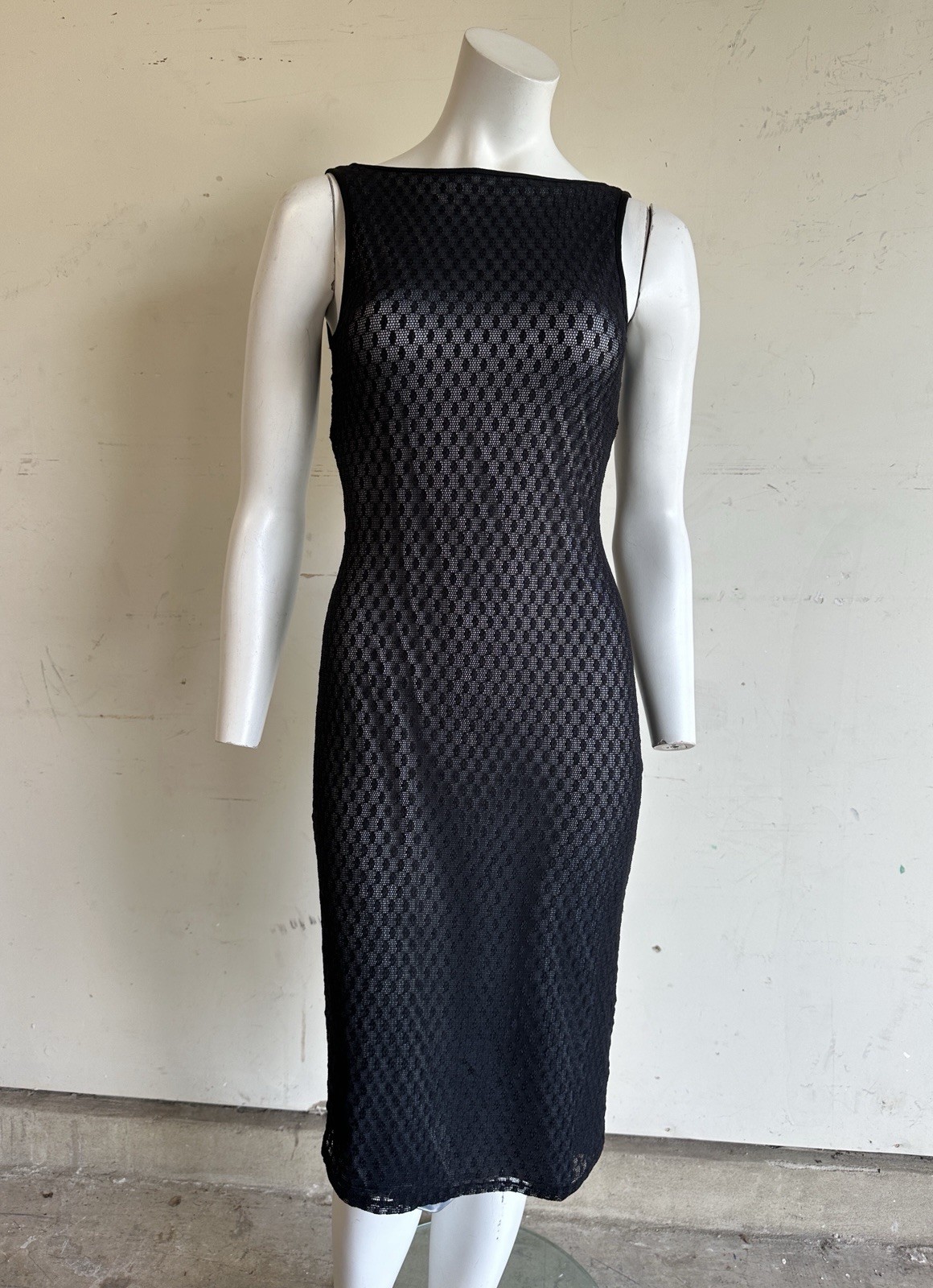 Vintage 90s Y2K Bebe Moda Mesh Black And Silver Dress Minimalistic Goth Grunge