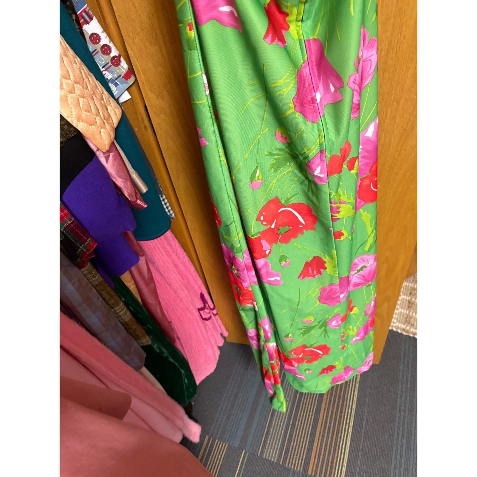 Vintage Aldens Fashions Maxi Dress Green Floral Halter Dress 70s Style Party grn