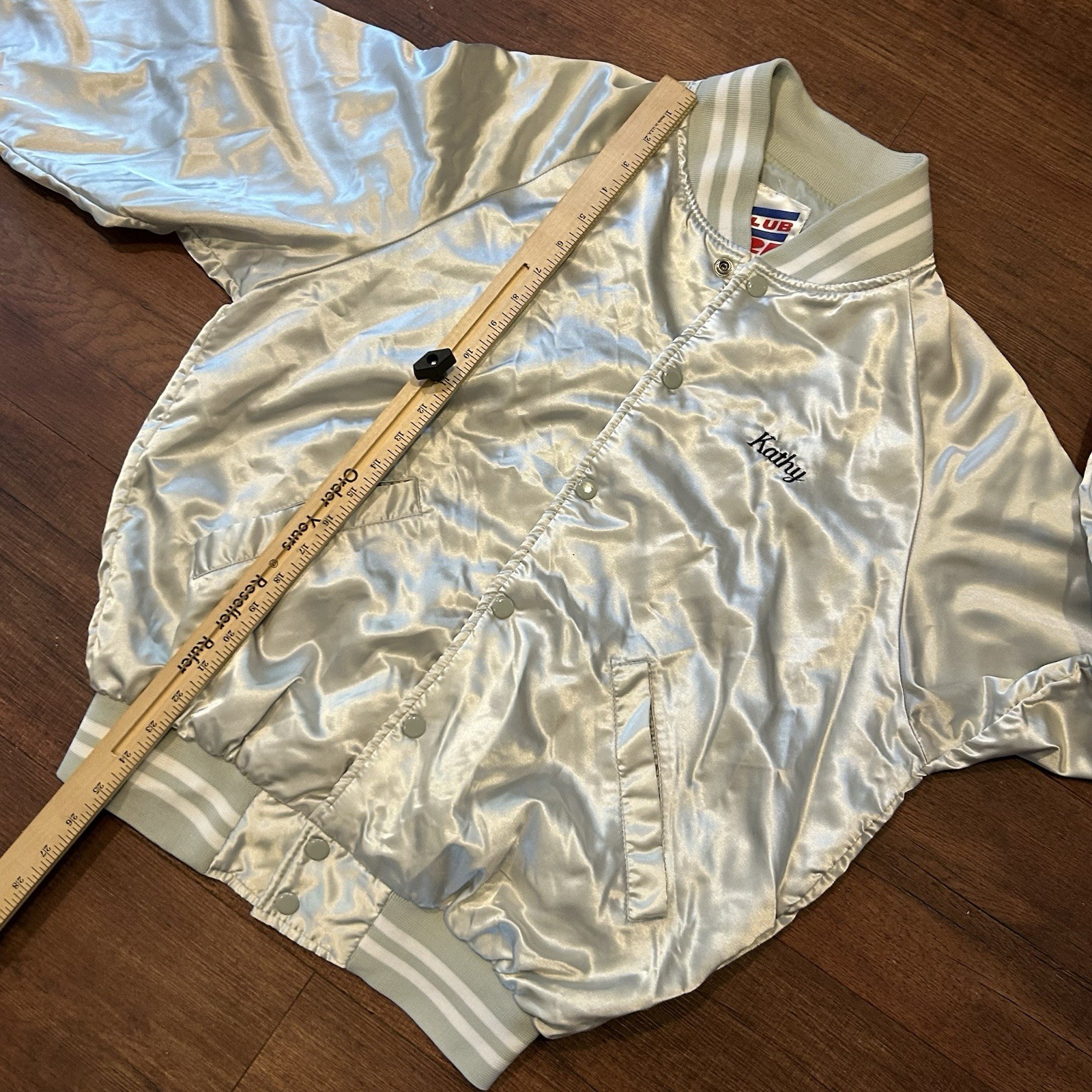 Vintage Club 21 Satin Jacket Silver Women’s Large Skating Ringer The Hop Tucson