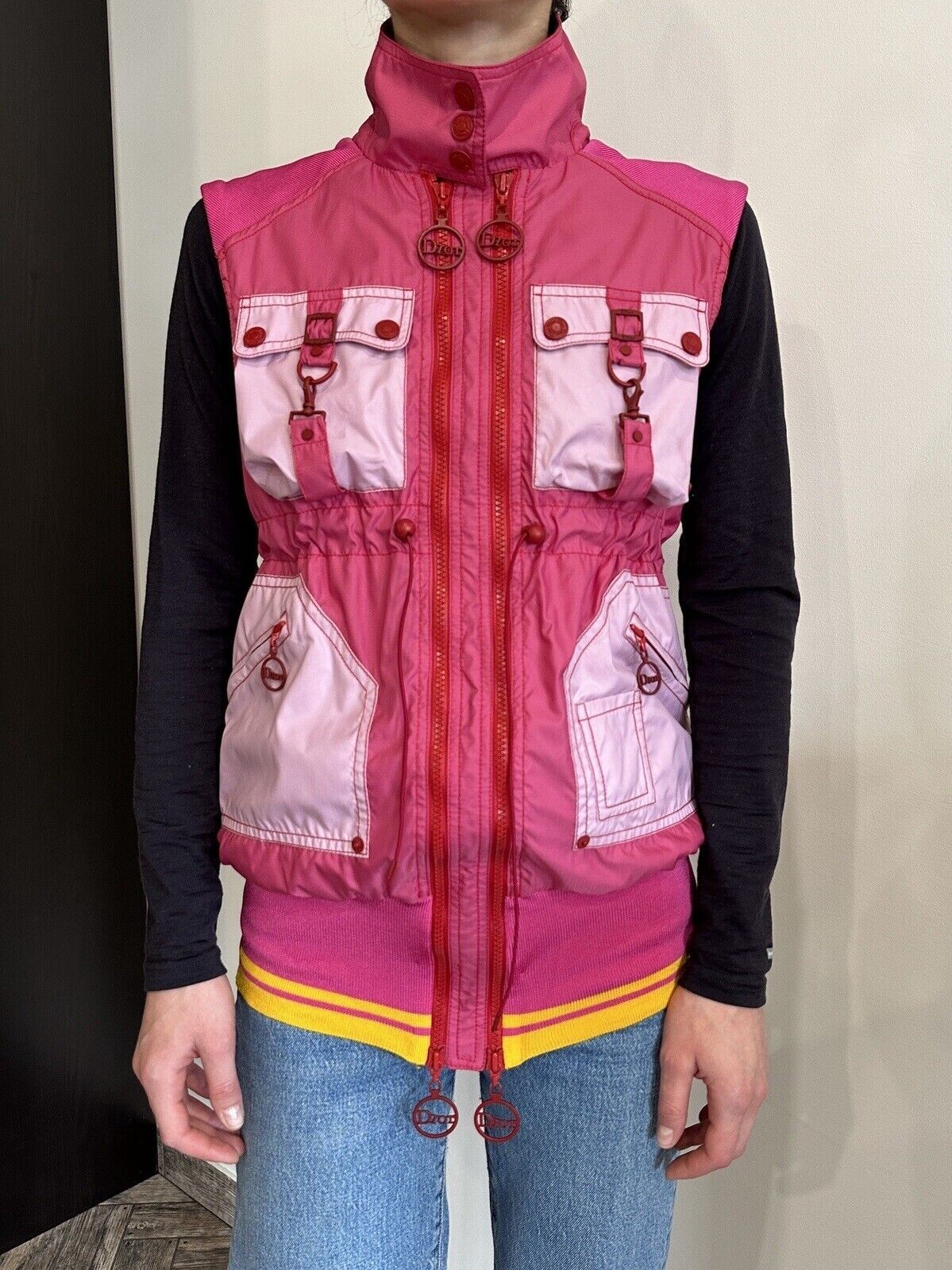 DDP Vintage Christian Dior Boutique Y2K Parachute Women Zip Vest Archive sz US8